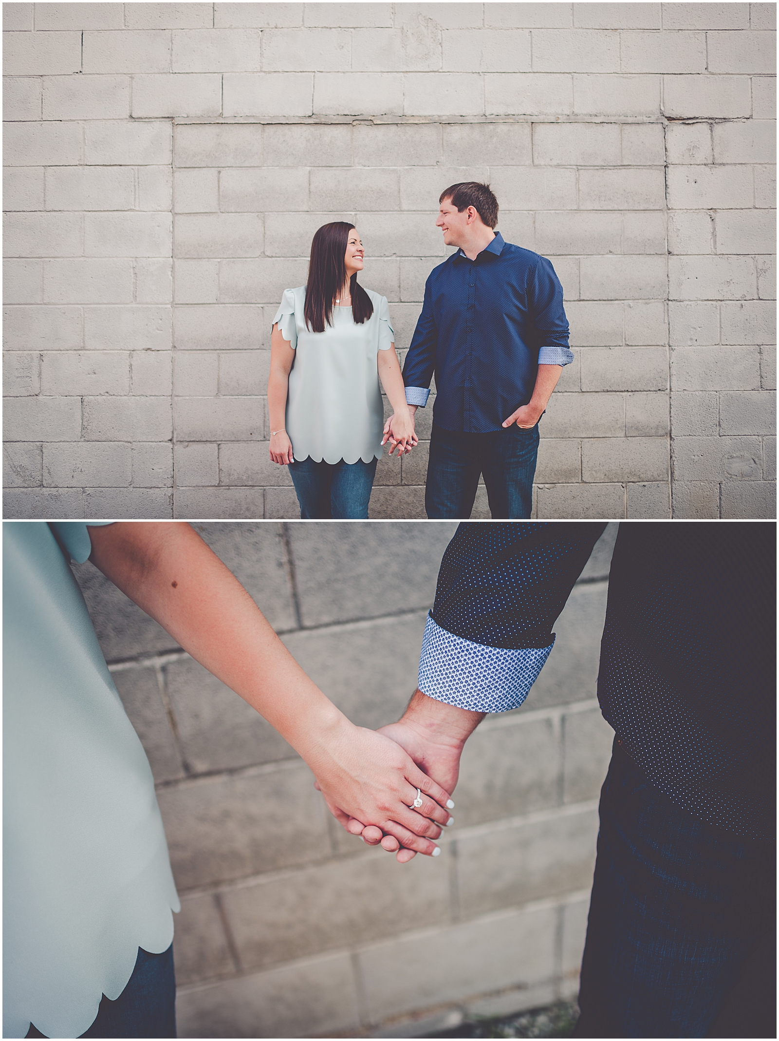 Taylor and Karl's downtown Frankfort engagement photos in Frankfort, Illinois with Chicagoland wedding photographer Kara Evans Photographer.