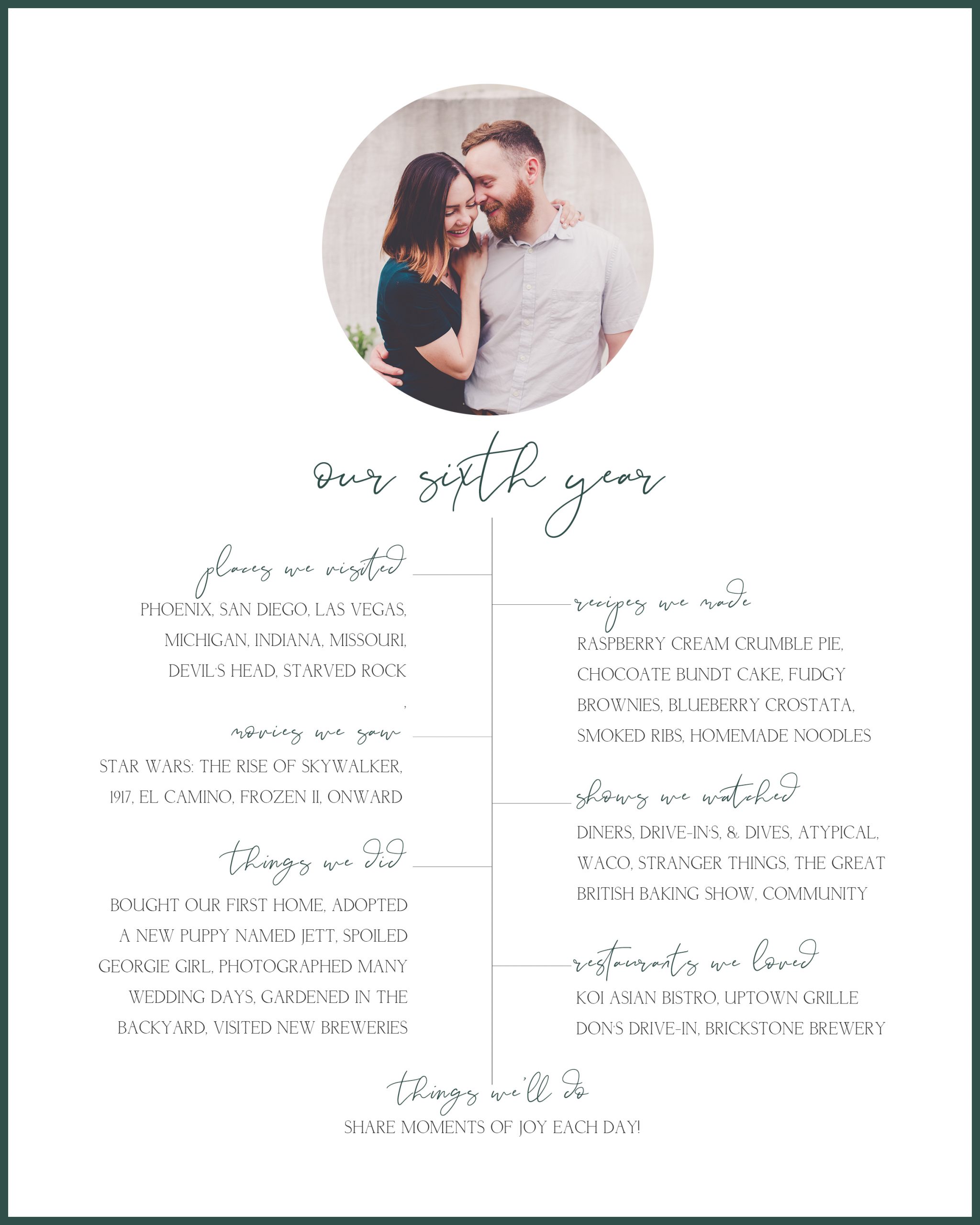 Celebrating our sixth wedding anniversary with Chicagoland wedding photographer Kara Evans Photographer.