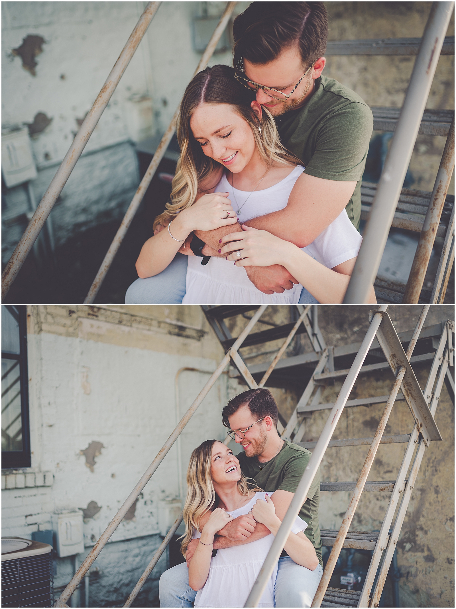 Lauren and Chase's Downtown Kankakee engagement photos in Kankakee, Illinois with Chicagoland wedding photographer Kara Evans Photographer.