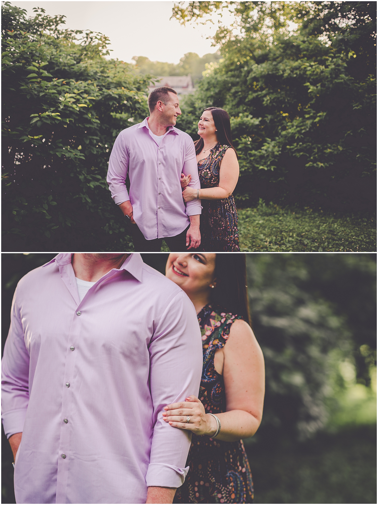 Melissa and Adam's Lake Ellyn engagement photos in Glen Ellyn, Illinois with Chicagoland wedding photographer Kara Evans Photographer.