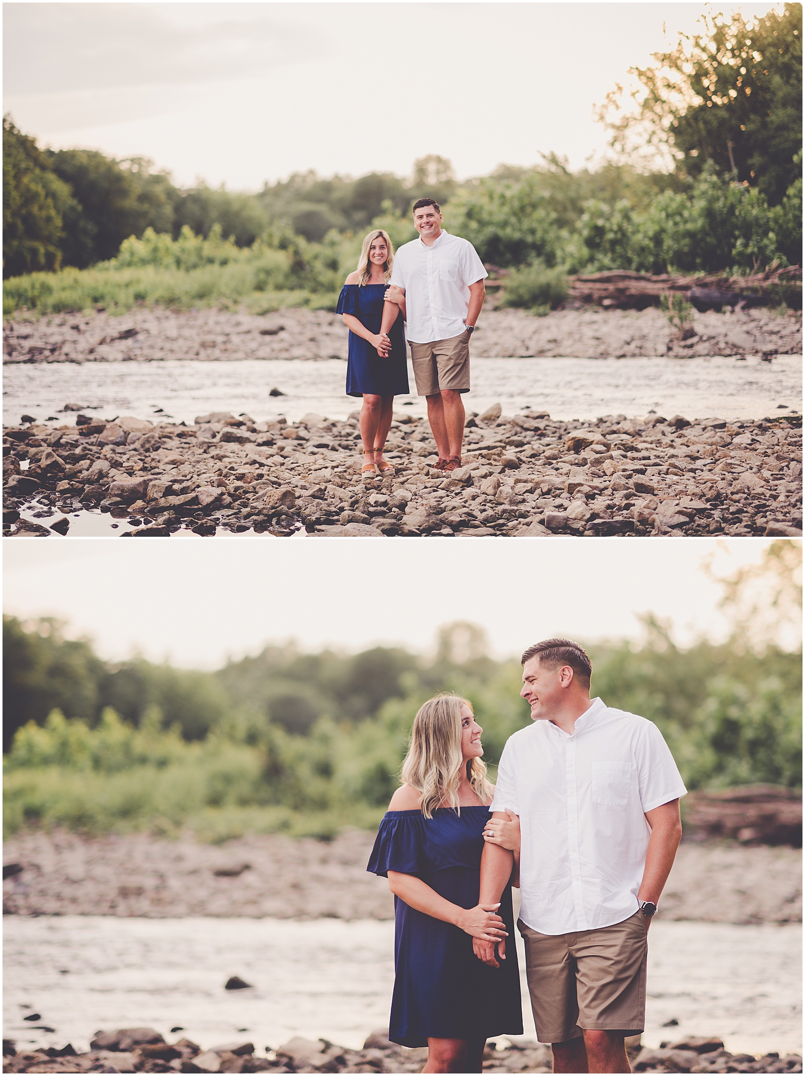 Lyndsey and Drew's summer Kankakee River anniversary photos in Kankakee, Illinois with Chicagoland wedding photographer Kara Evans Photographer.