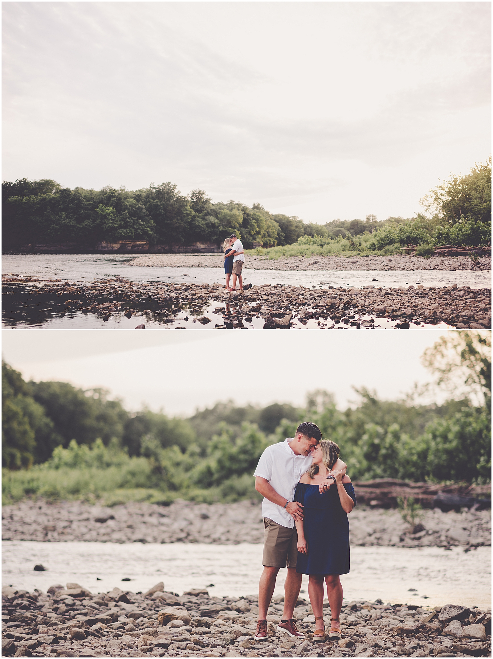 Lyndsey and Drew's summer Kankakee River anniversary photos in Kankakee, Illinois with Chicagoland wedding photographer Kara Evans Photographer.