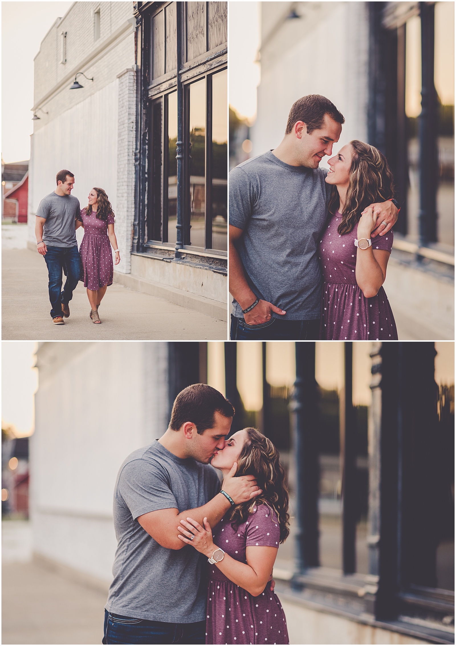 Kylie and Jon's downtown Milford summer anniversary session in Milford, IL with Chicagoland wedding photographer Kara Evans Photographer.