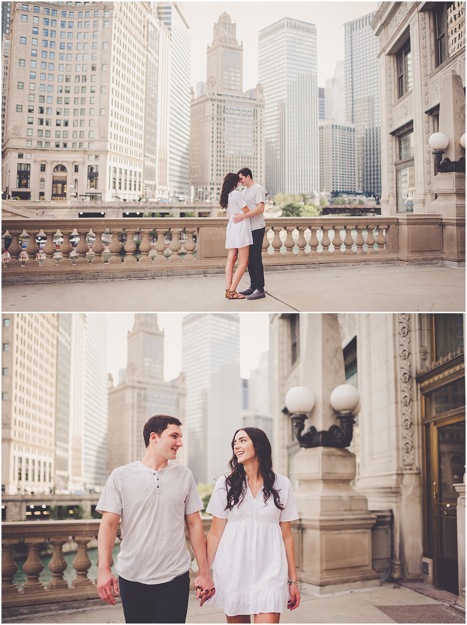 Kait and David's downtown Chicago skyline engagement session in Chicago, IL with Chicagoland wedding photographer Kara Evans Photographer.