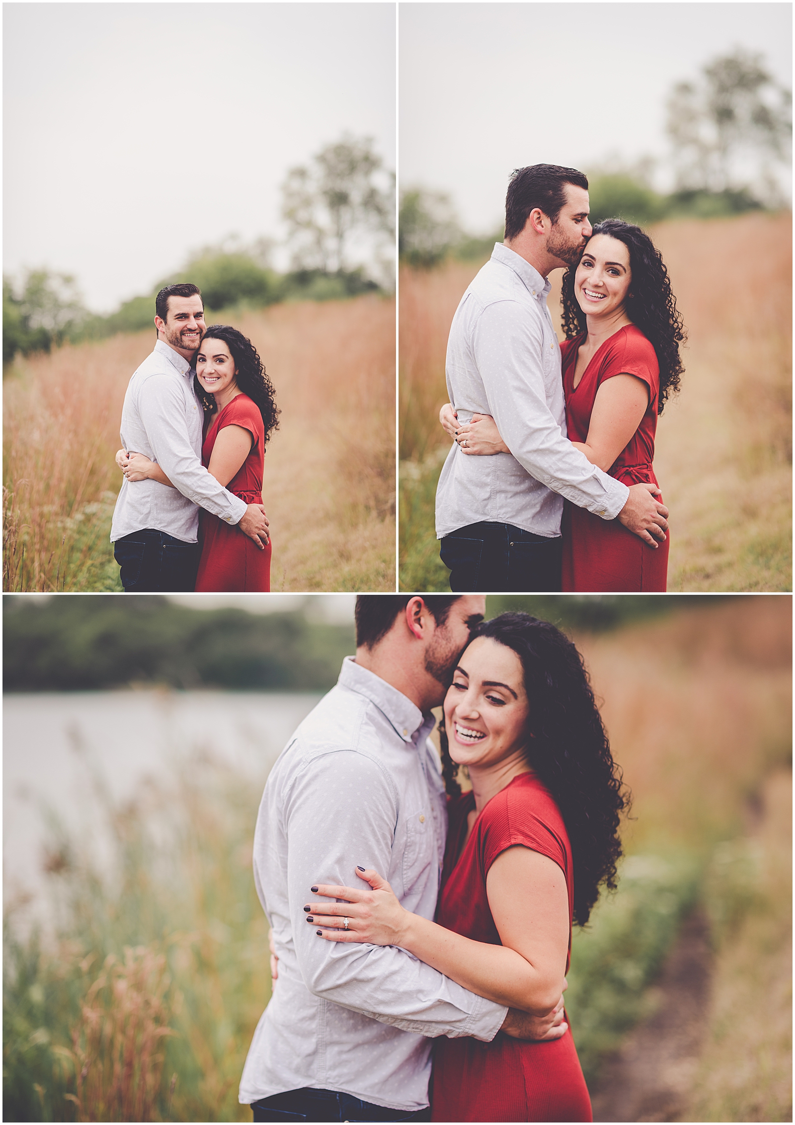 Julie and Paul's Lake Renwick engagement photos in Plainfield, IL with Chicagoland wedding photographer Kara Evans Photographer.