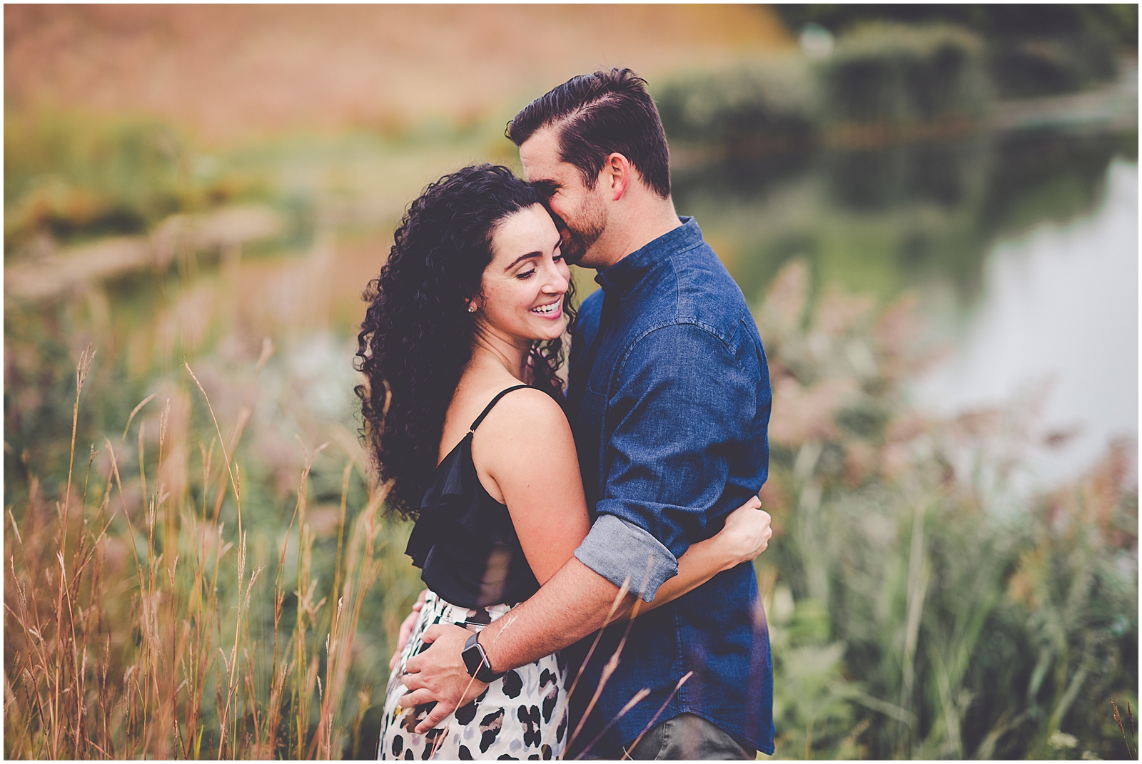 Julie and Paul's Lake Renwick engagement photos in Plainfield, IL with Chicagoland wedding photographer Kara Evans Photographer.