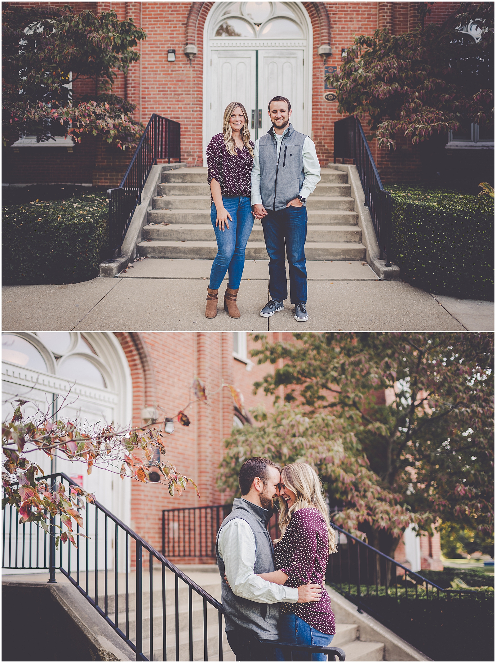 Catherine and Garrett's fall Illinois College engagement photos in Jacksonville with Chicagoland wedding photog Kara Evans Photographer.