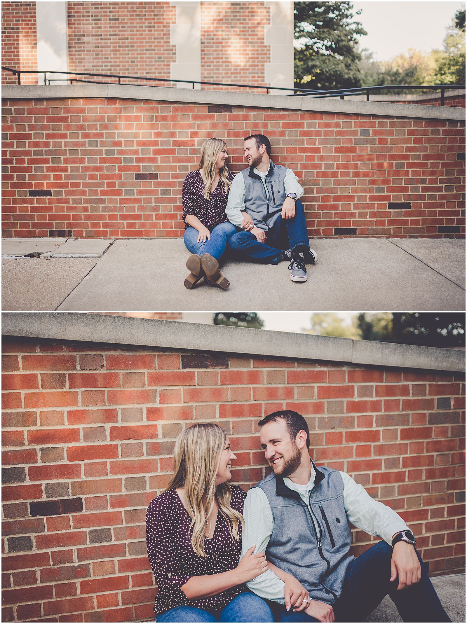 Catherine and Garrett's fall Illinois College engagement photos in Jacksonville with Chicagoland wedding photog Kara Evans Photographer.