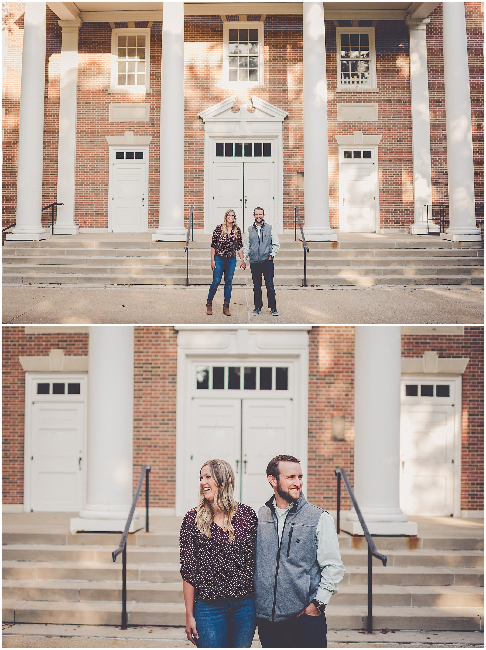Catherine and Garrett's fall Illinois College engagement photos in Jacksonville with Chicagoland wedding photog Kara Evans Photographer.