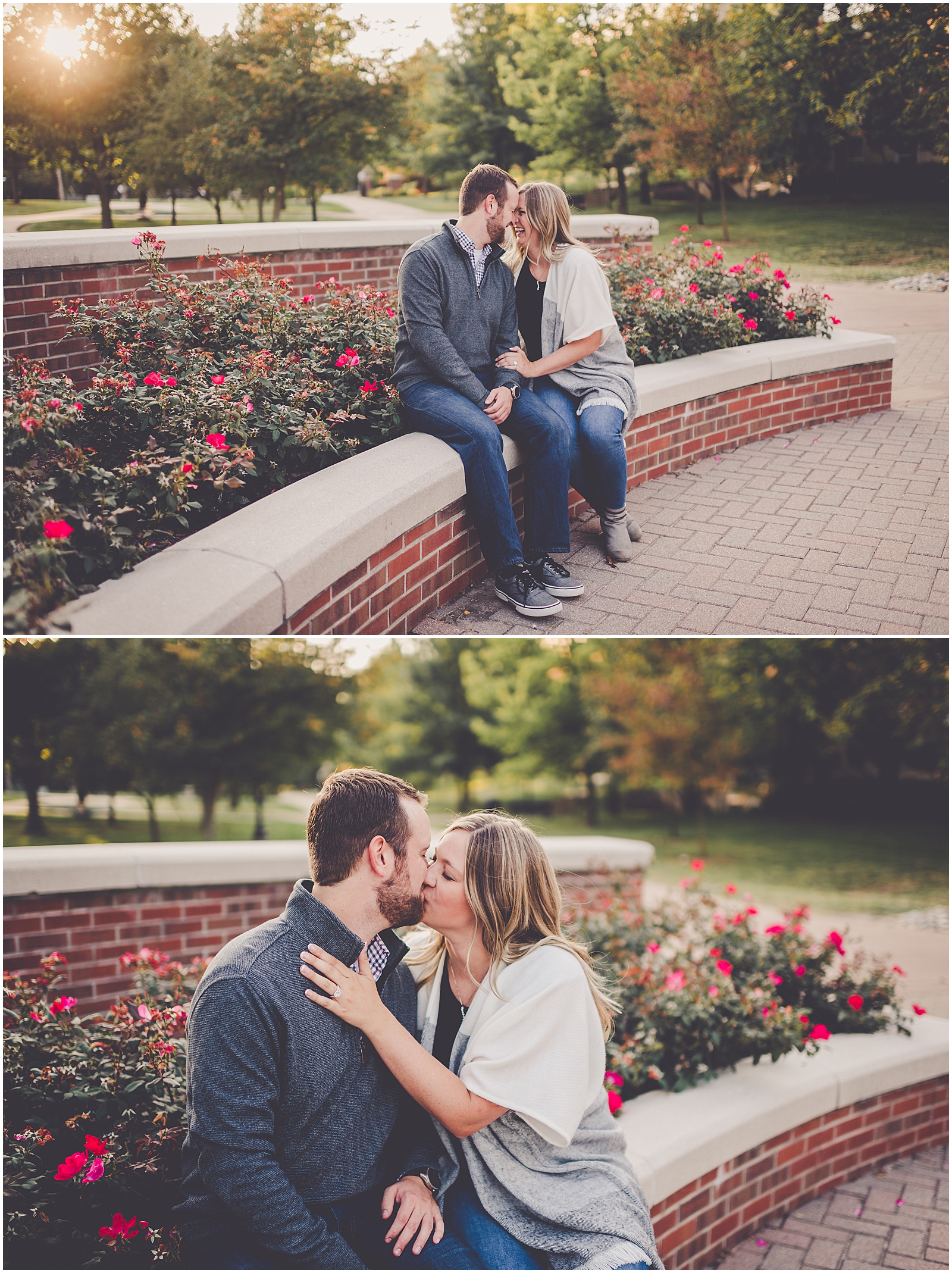 Catherine and Garrett's fall Illinois College engagement photos in Jacksonville with Chicagoland wedding photog Kara Evans Photographer.