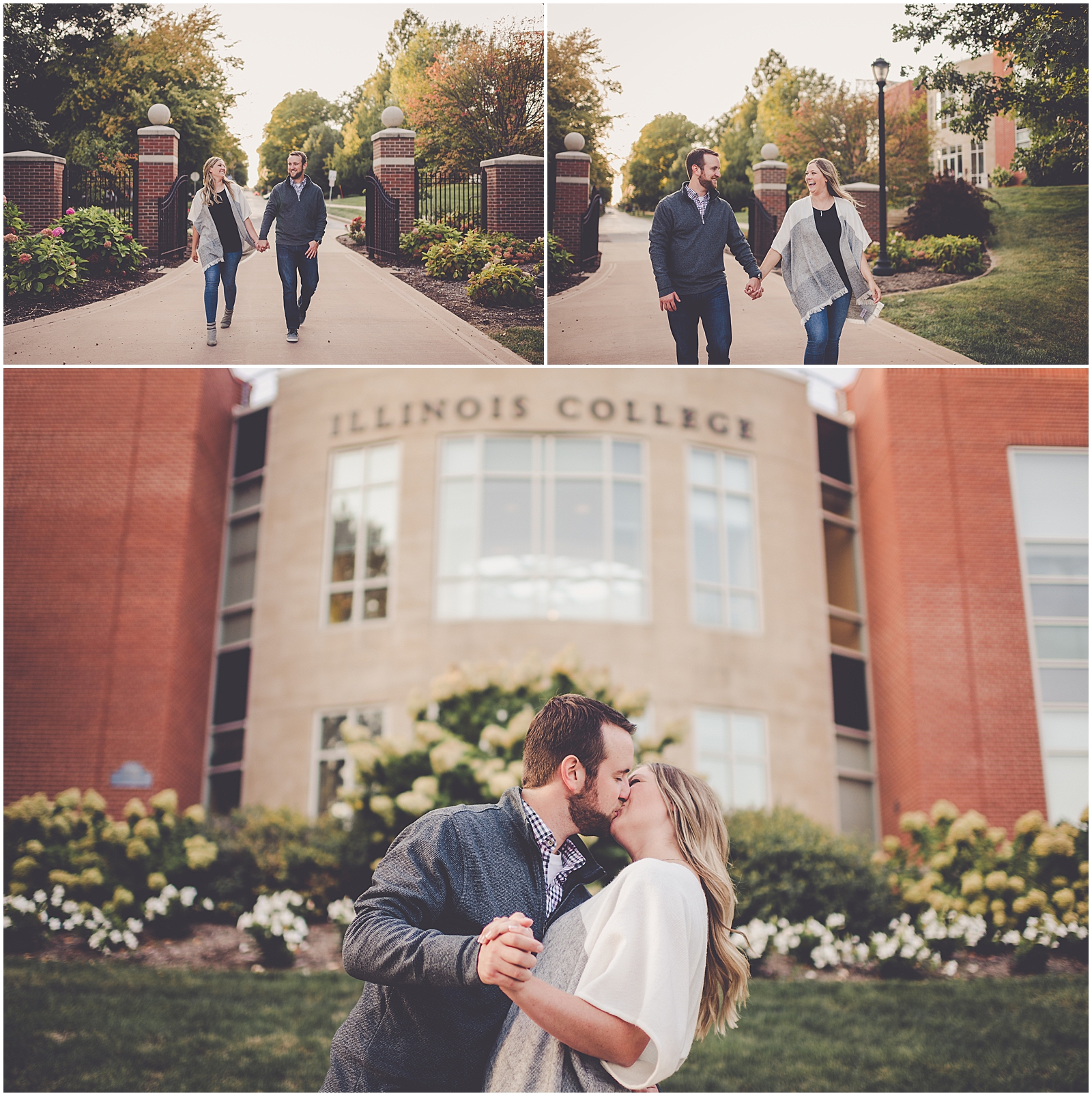 Catherine and Garrett's fall Illinois College engagement photos in Jacksonville with Chicagoland wedding photog Kara Evans Photographer.