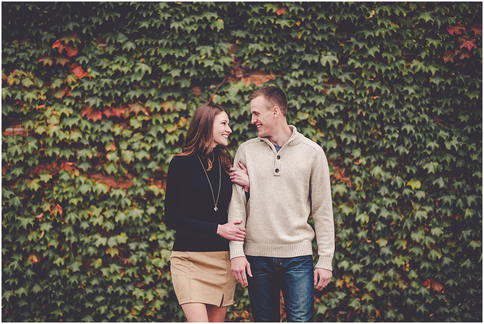 Emily and Travis' classic Kankakee County fall engagement photos in Kankakee, IL with Chicagoland wedding photog Kara Evans Photographer.