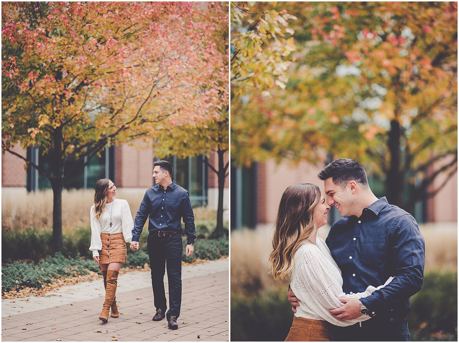 Emily and Milan's October Loyola University engagement photos in Chicago, IL with Chicagoland wedding photographer Kara Evans Photographer.