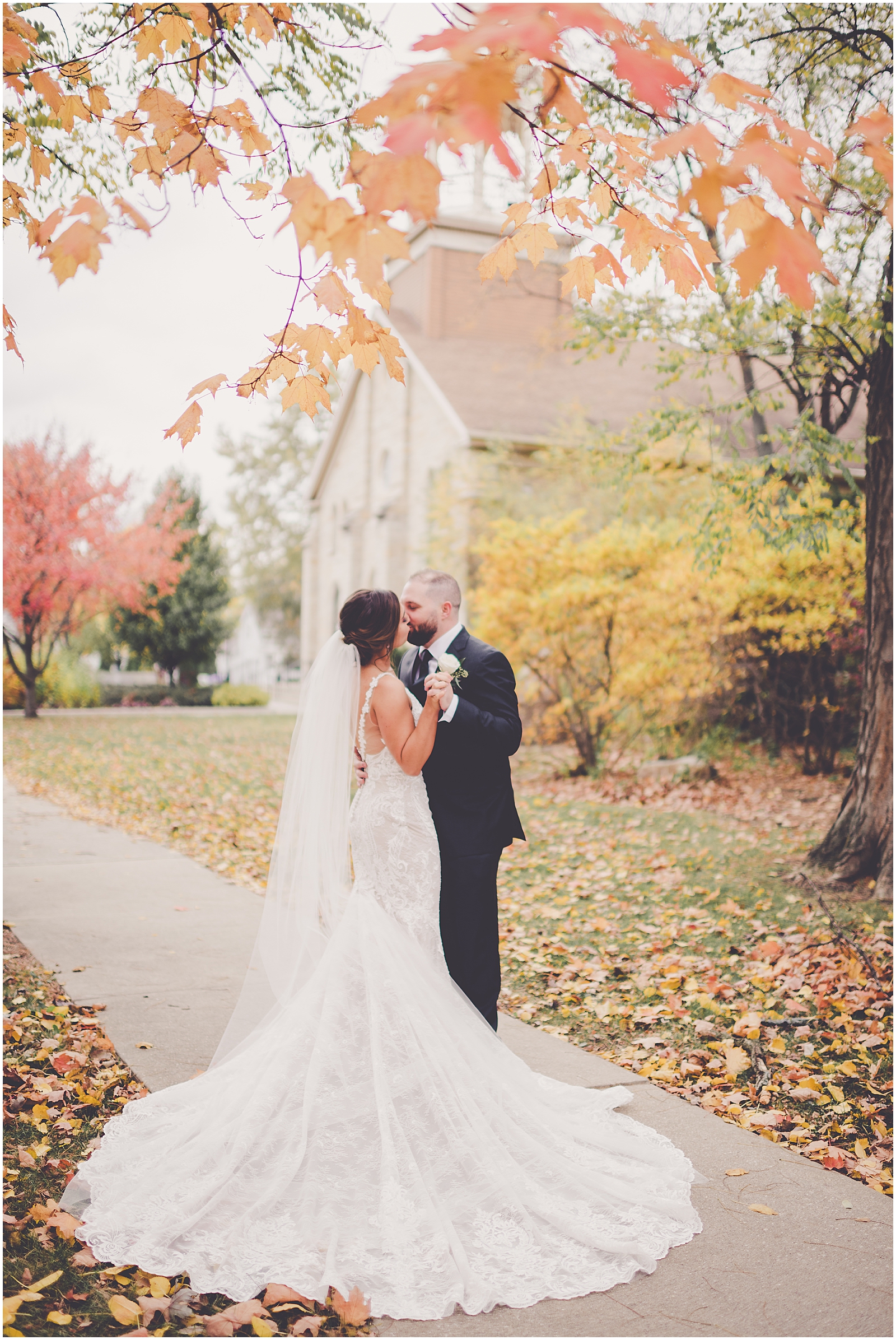 Colleen and Joel's October Maternity BVM Bourbonnais and Lighthouse Restaurant wedding day in Cedar Lake, IN with Kara Evans Photographer.