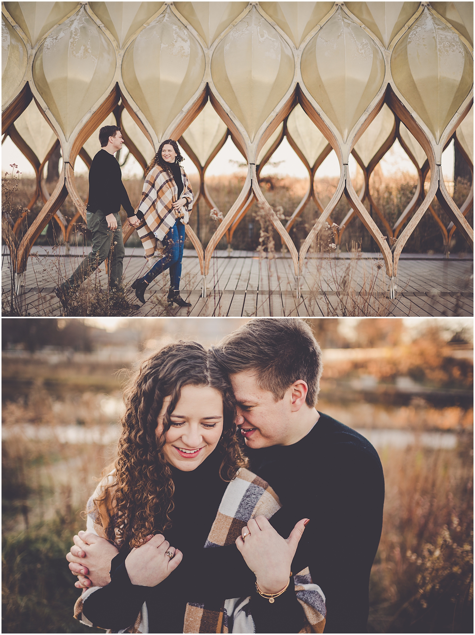 Jessica and Tommy's fall Lincoln Park Nature Boardwalk engagement photos with Chicagoland wedding photographer Kara Evans Photographer.
