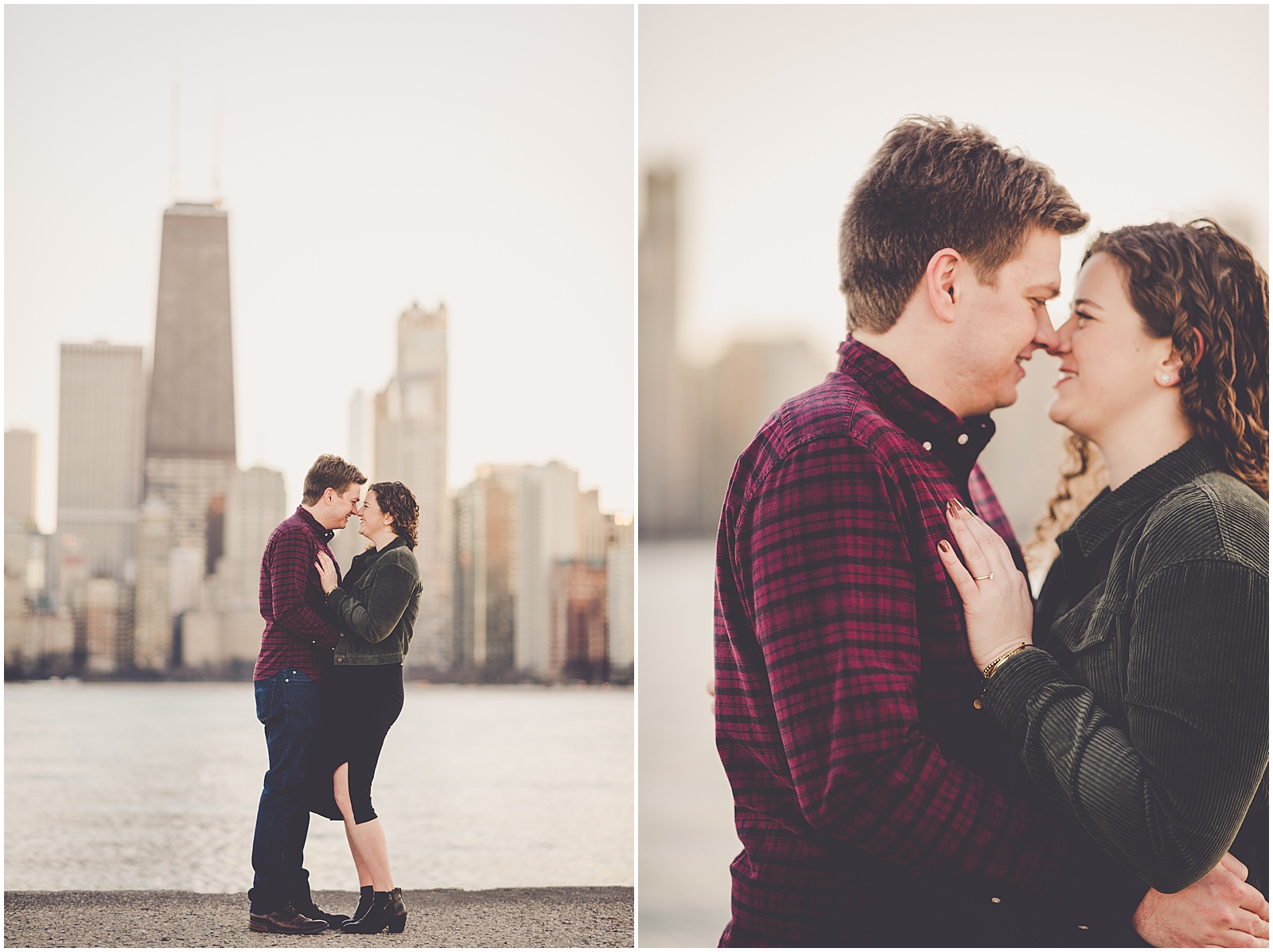 Jessica and Tommy's fall North Avenue Beach engagement photos with Chicagoland wedding photographer Kara Evans Photographer.