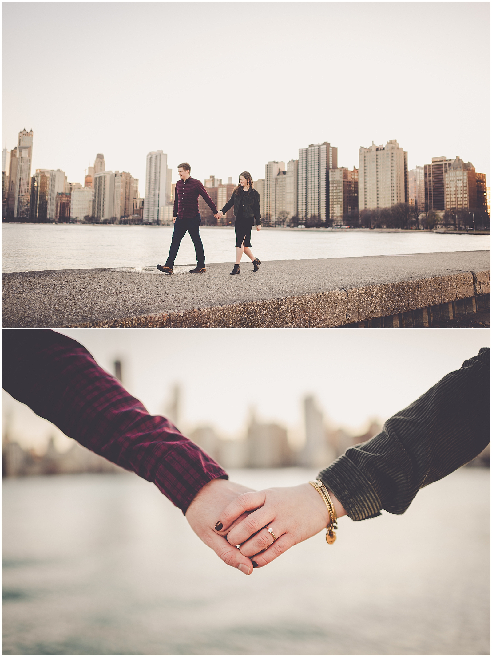 Jessica and Tommy's fall North Avenue Beach engagement photos with Chicagoland wedding photographer Kara Evans Photographer.