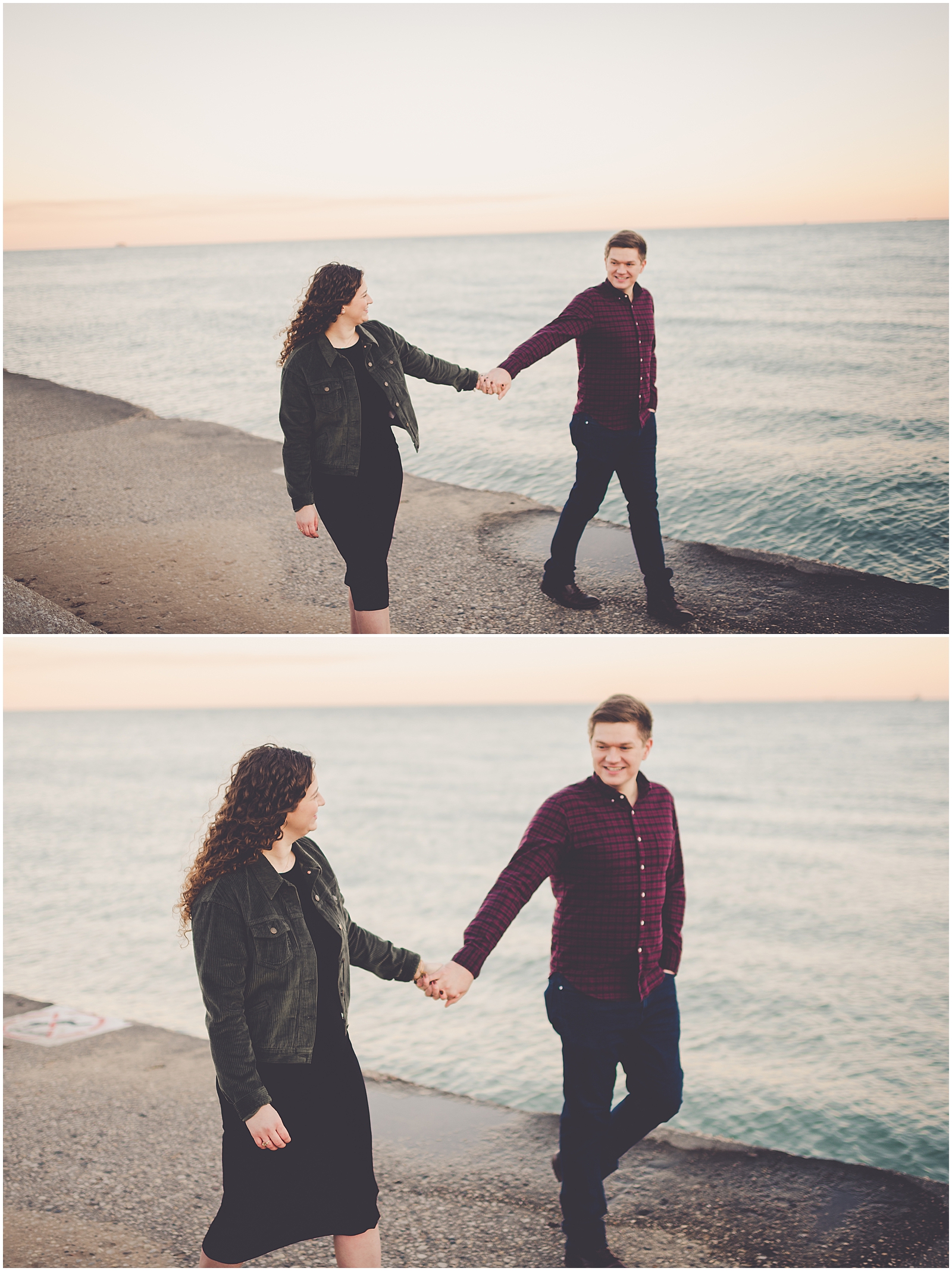Jessica and Tommy's fall North Avenue Beach engagement photos with Chicagoland wedding photographer Kara Evans Photographer.