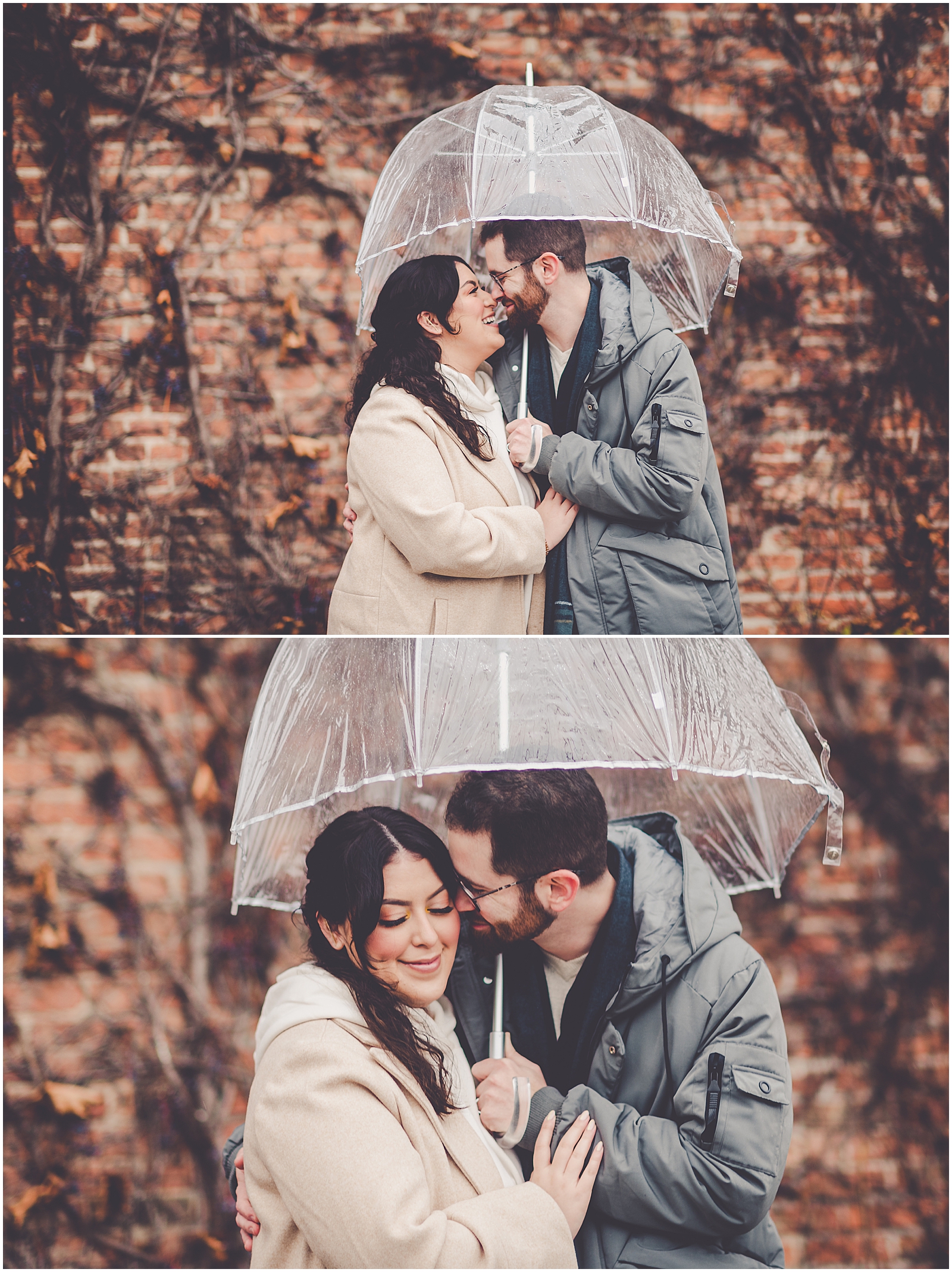 Ari and Adam's rainy downtown Kankakee anniversary session in Kankakee, IL with Chicagoland wedding photographer Kara Evans Photographer.