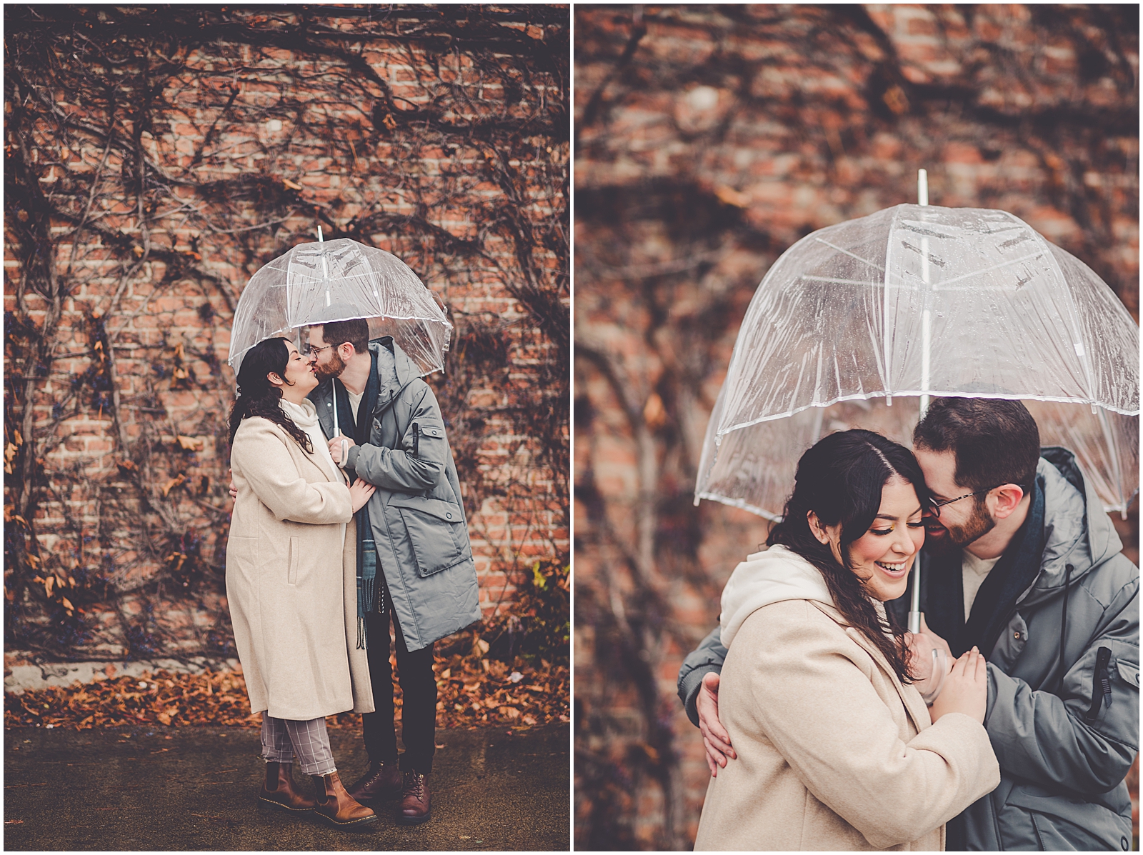 Ari and Adam's rainy downtown Kankakee anniversary session in Kankakee, IL with Chicagoland wedding photographer Kara Evans Photographer.