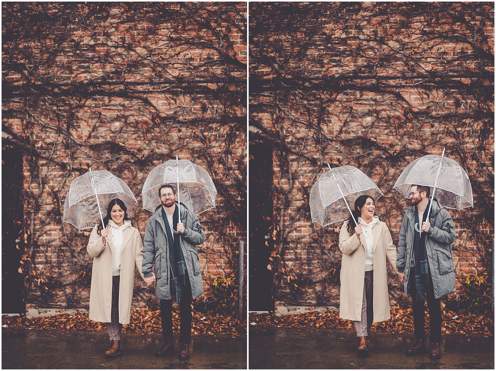 Ari and Adam's rainy downtown Kankakee anniversary session in Kankakee, IL with Chicagoland wedding photographer Kara Evans Photographer.