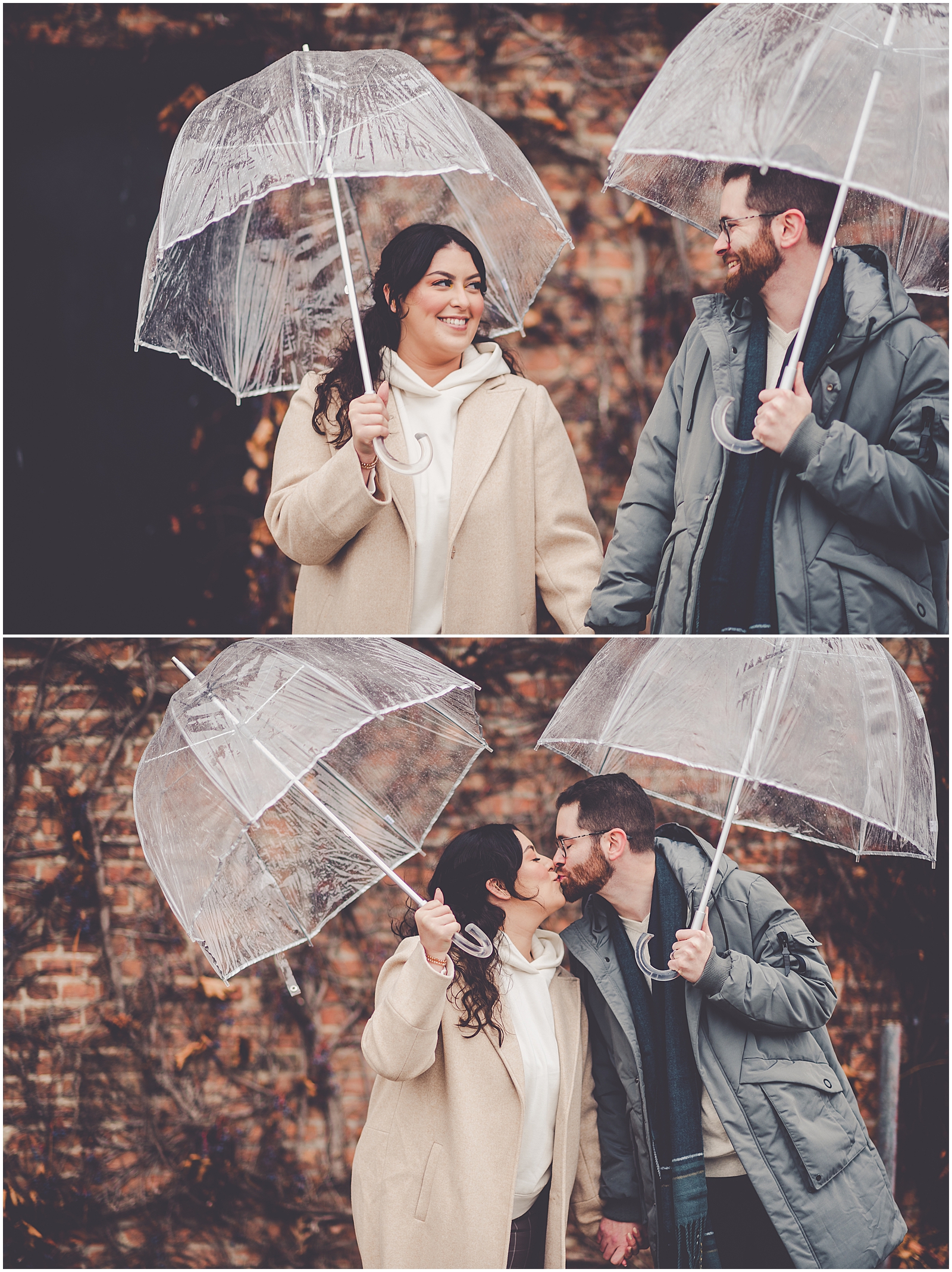 Ari and Adam's rainy downtown Kankakee anniversary session in Kankakee, IL with Chicagoland wedding photographer Kara Evans Photographer.