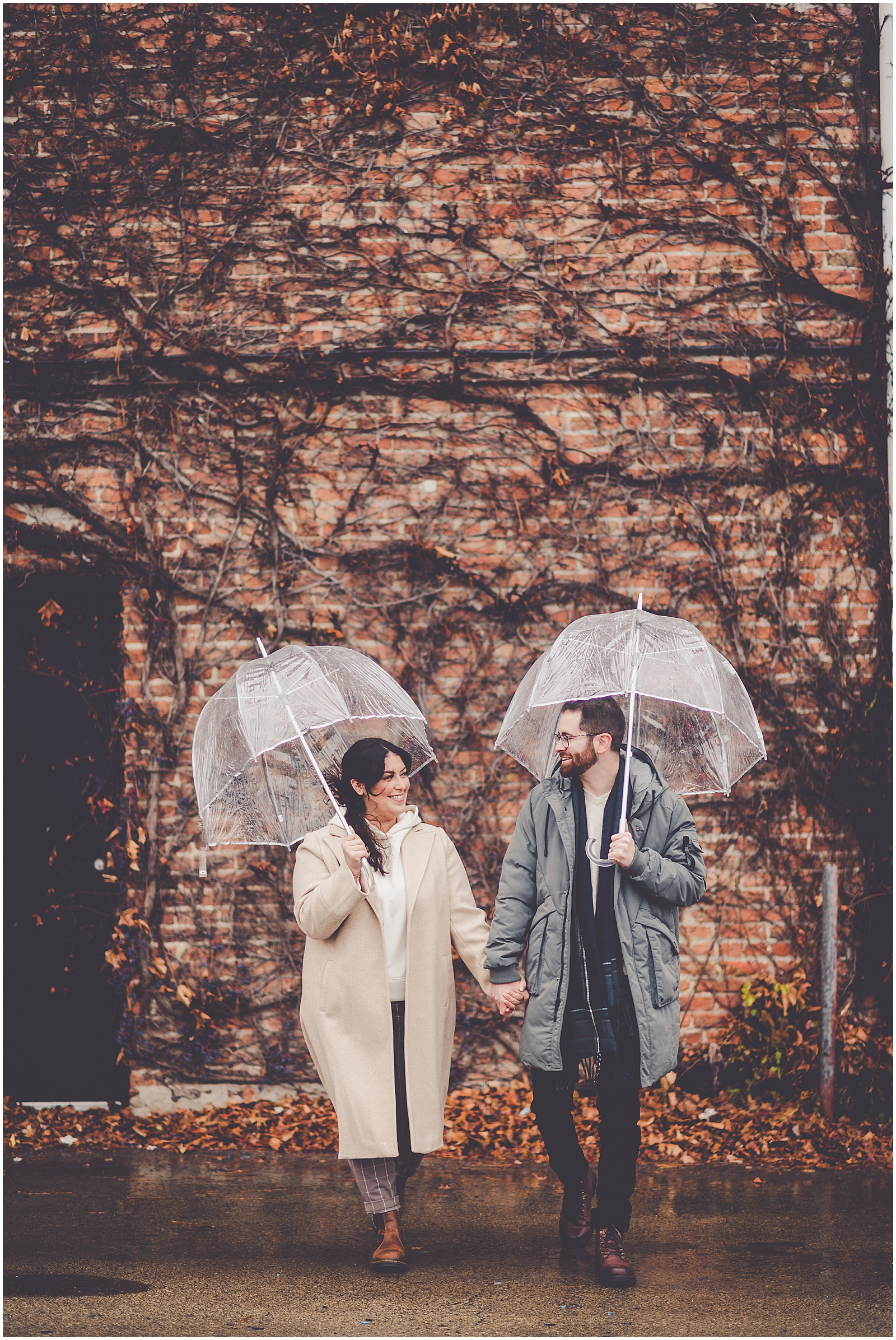 Ari and Adam's rainy downtown Kankakee anniversary session in Kankakee, IL with Chicagoland wedding photographer Kara Evans Photographer.