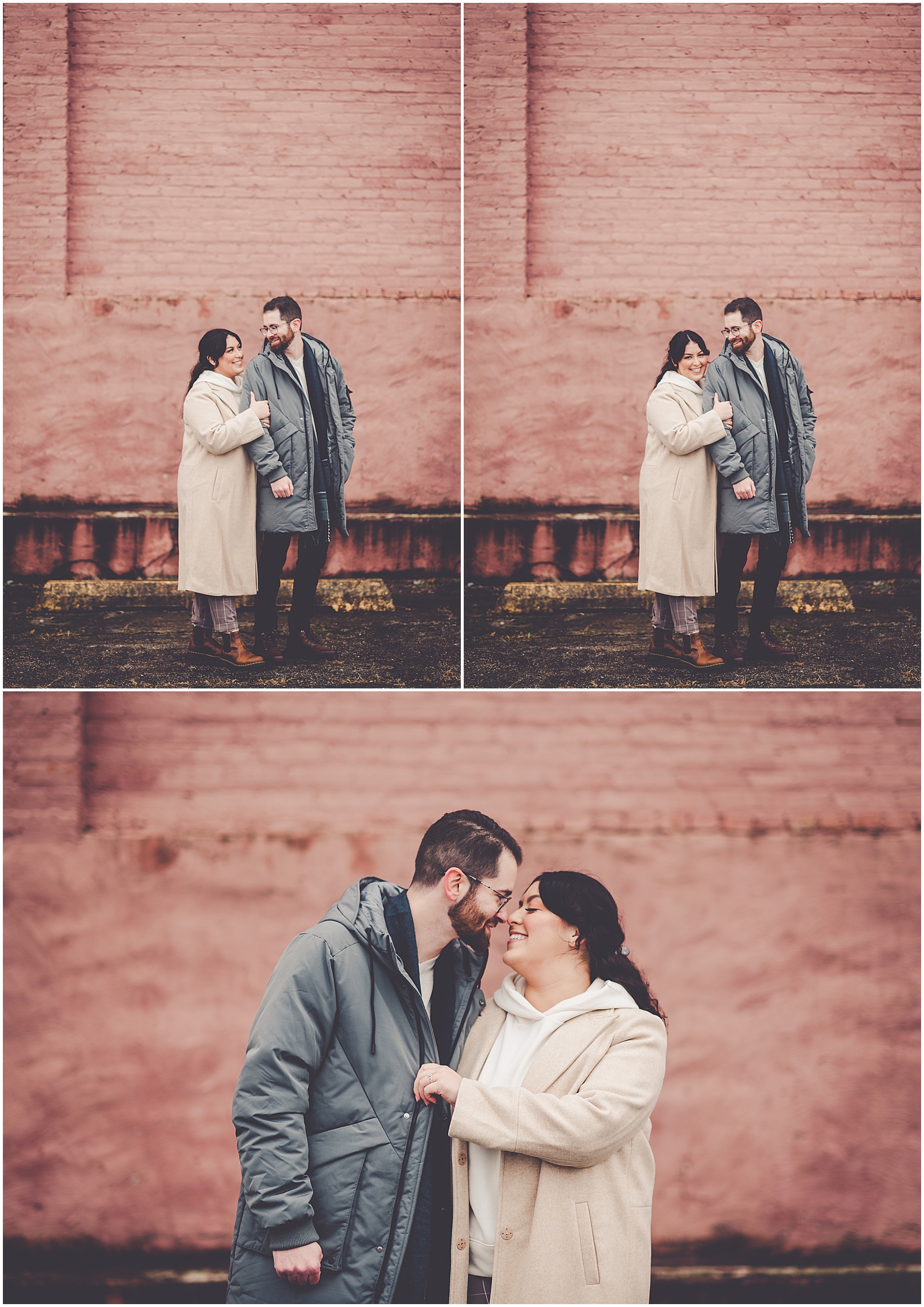 Ari and Adam's rainy downtown Kankakee anniversary session in Kankakee, IL with Chicagoland wedding photographer Kara Evans Photographer.