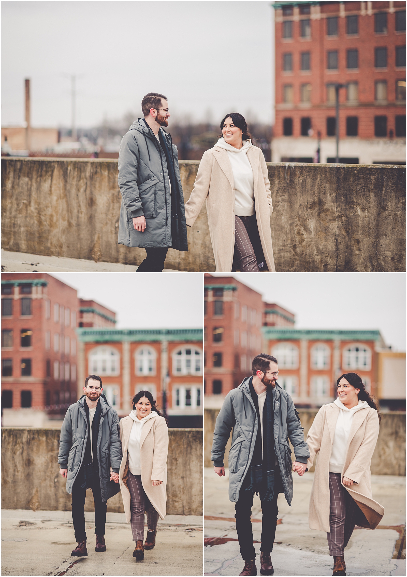 Ari and Adam's rainy downtown Kankakee anniversary session in Kankakee, IL with Chicagoland wedding photographer Kara Evans Photographer.