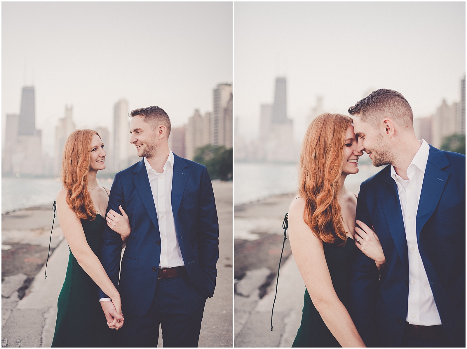 Stephanie and Dan's summer riverwalk & skyline engagement photos in Chicago with Chicagoland wedding photographer Kara Evans Photographer.