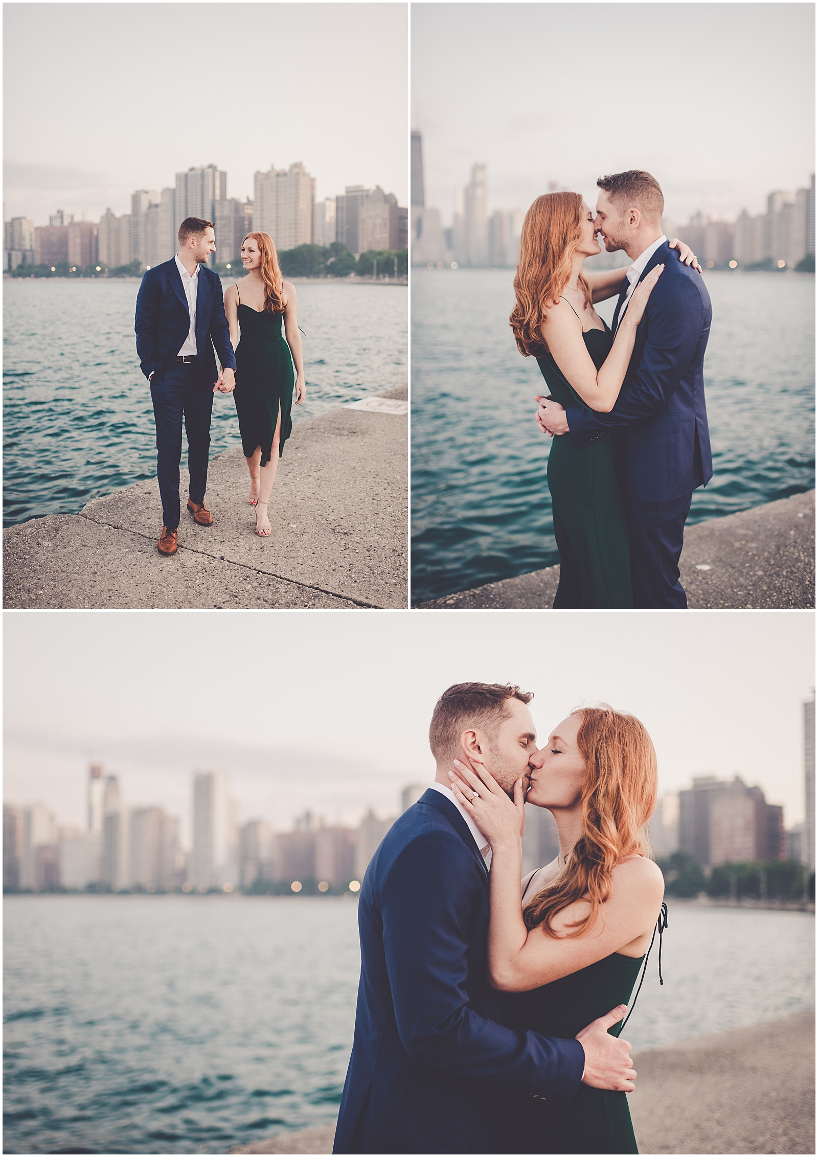 Stephanie and Dan's summer riverwalk & skyline engagement photos in Chicago with Chicagoland wedding photographer Kara Evans Photographer.