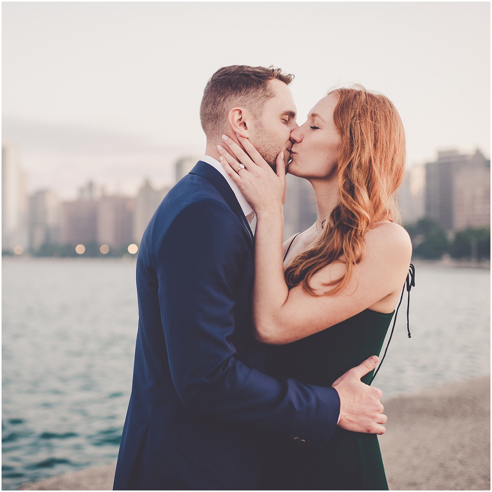 Stephanie and Dan's summer riverwalk & skyline engagement photos in Chicago with Chicagoland wedding photographer Kara Evans Photographer.