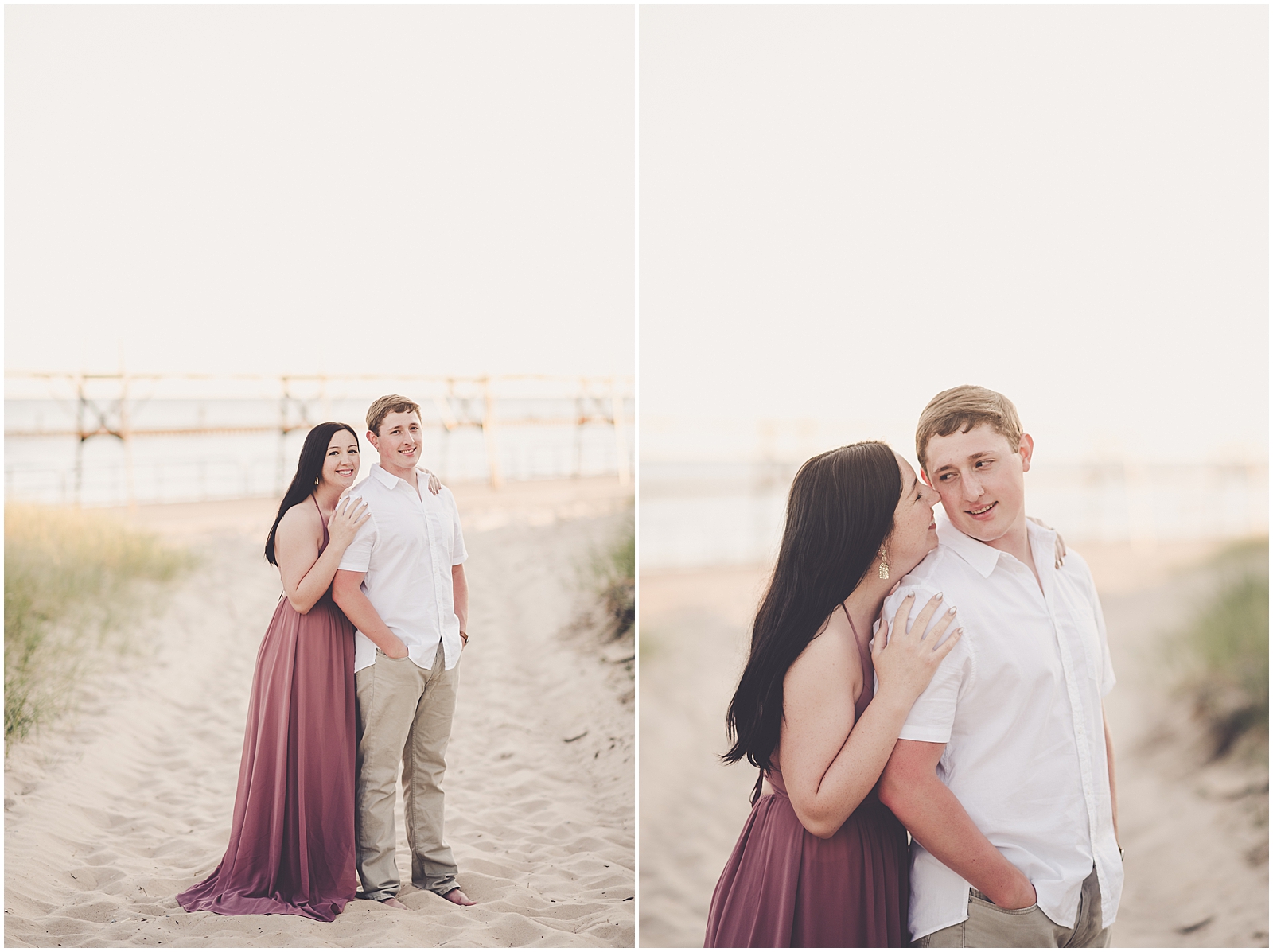 Kylie and Noah's Silver Beach engagement photos in St. Joseph, Michigan with Chicagoland wedding photographer Kara Evans Photographer.