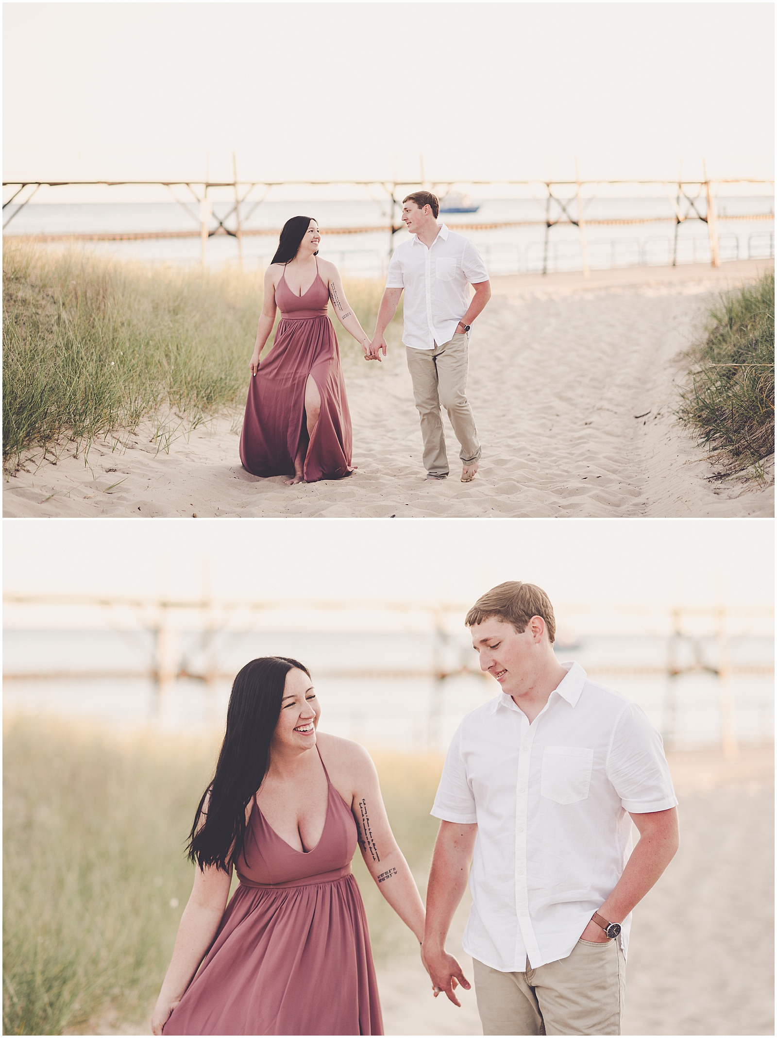 Kylie and Noah's Silver Beach engagement photos in St. Joseph, Michigan with Chicagoland wedding photographer Kara Evans Photographer.