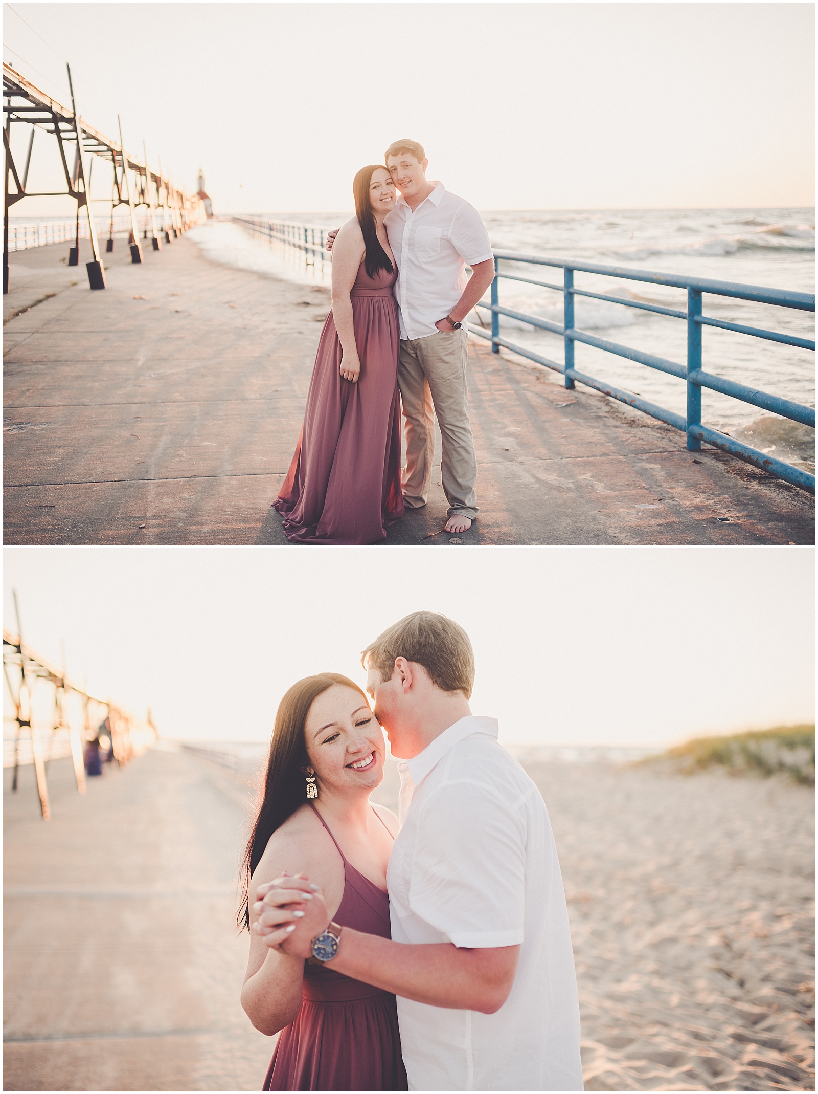 Kylie and Noah's Silver Beach engagement photos in St. Joseph, Michigan with Chicagoland wedding photographer Kara Evans Photographer.