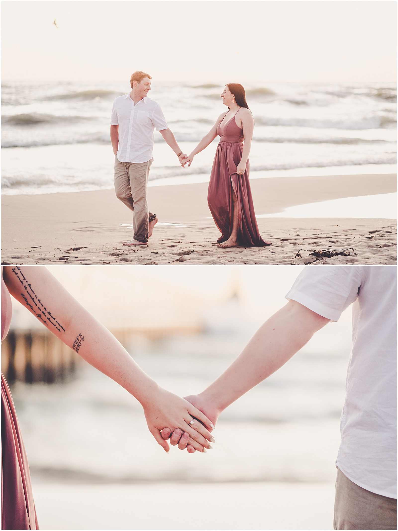 Kylie and Noah's Silver Beach engagement photos in St. Joseph, Michigan with Chicagoland wedding photographer Kara Evans Photographer.