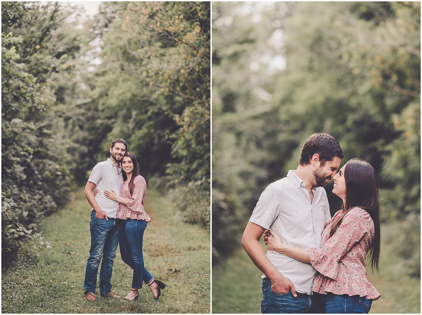 Gabby and Andrew's summer engagement photos in Yorkville, Illinois with Chicagoland wedding photographer Kara Evans Photographer.