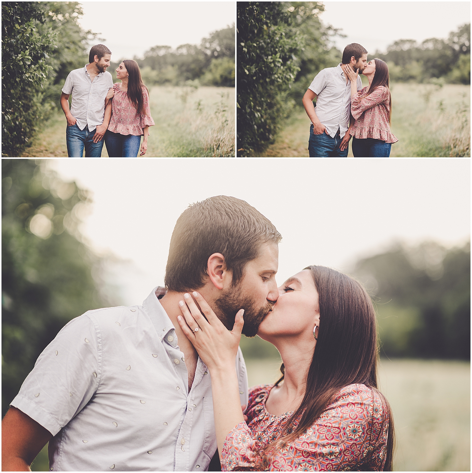 Gabby and Andrew's summer engagement photos in Yorkville, Illinois with Chicagoland wedding photographer Kara Evans Photographer.