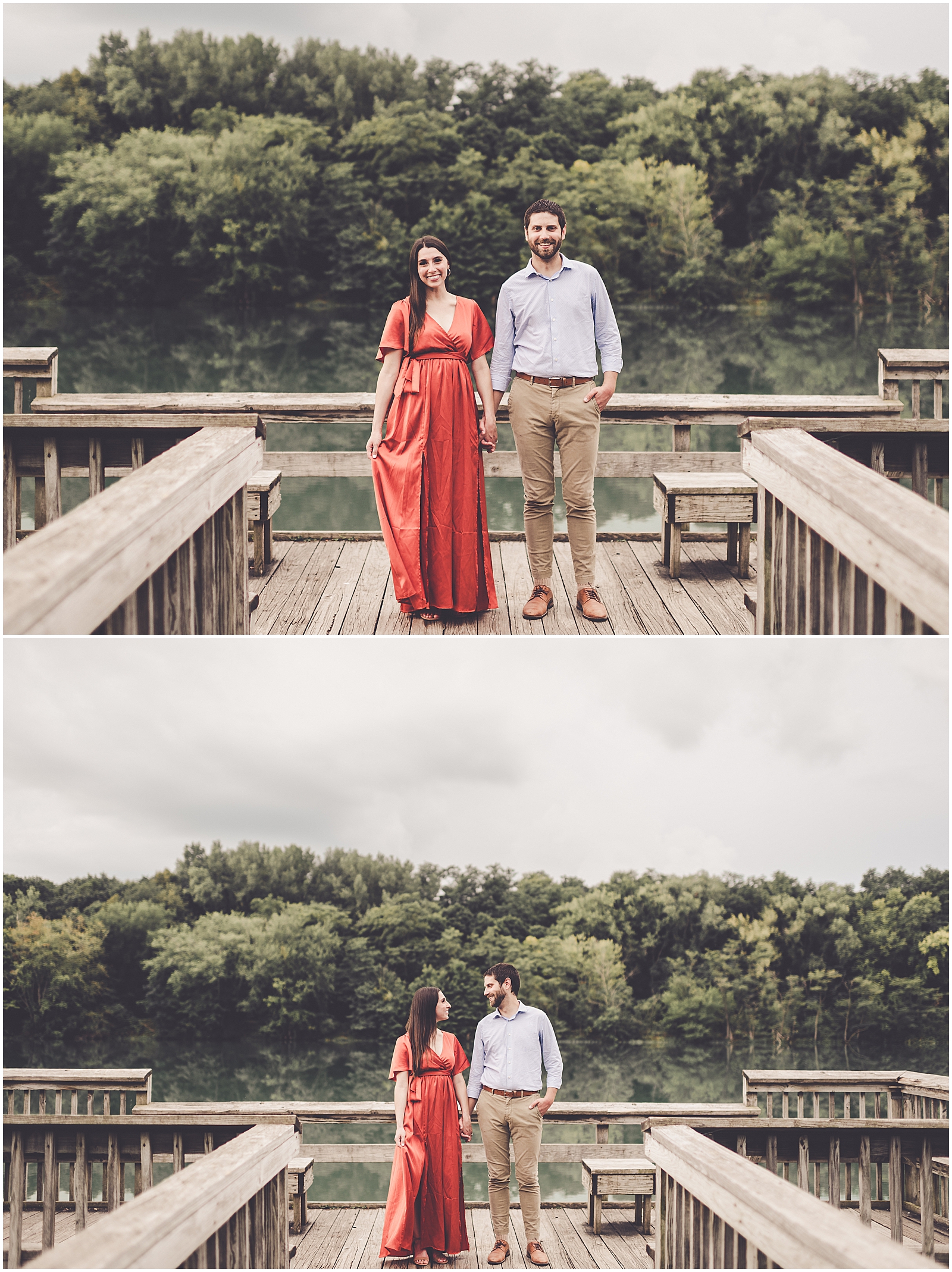 Gabby and Andrew's summer engagement photos in Yorkville, Illinois with Chicagoland wedding photographer Kara Evans Photographer.