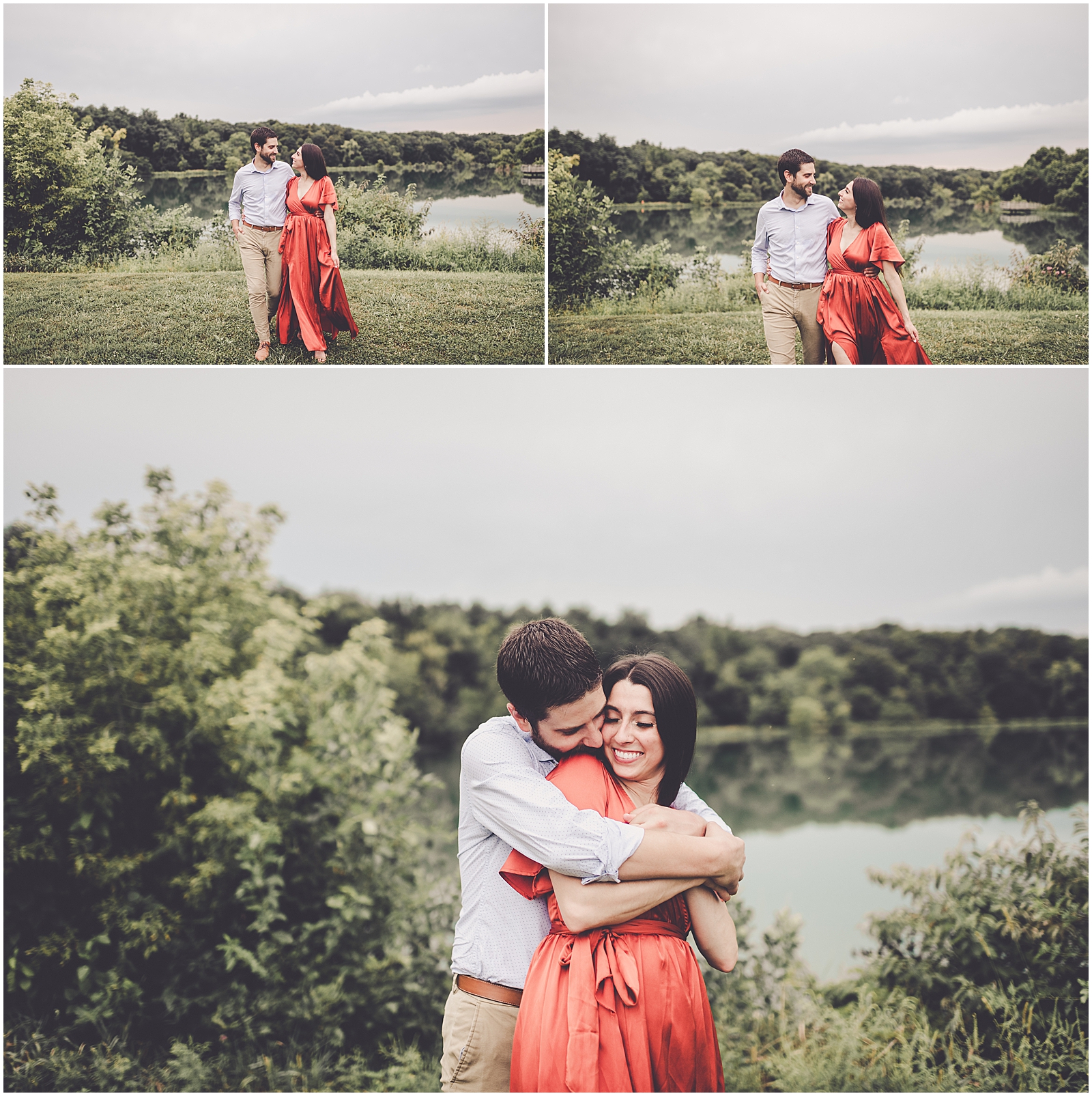 Gabby and Andrew's summer engagement photos in Yorkville, Illinois with Chicagoland wedding photographer Kara Evans Photographer.