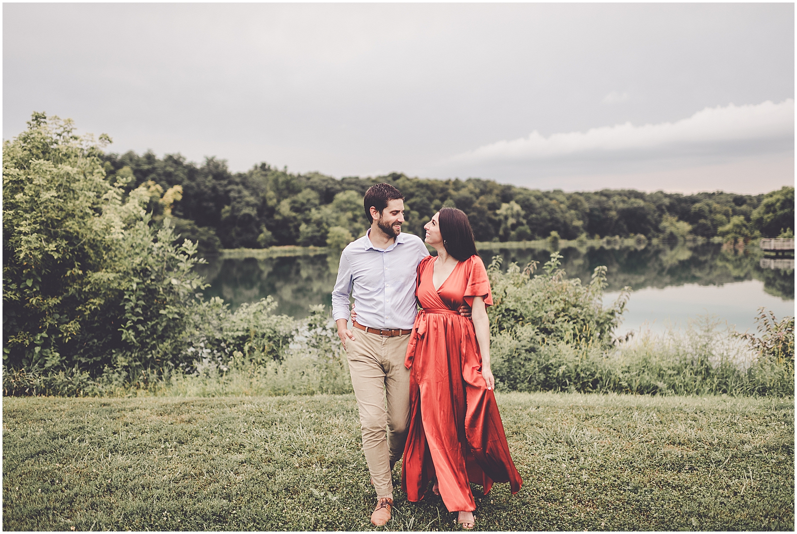 Gabby and Andrew's summer engagement photos in Yorkville, Illinois with Chicagoland wedding photographer Kara Evans Photographer.