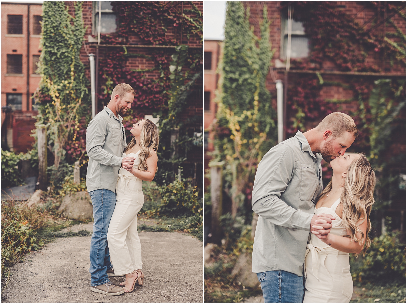 Bre and Sean's fall downtown Crown Point engagement in Crown Point, IN with Chicagoland wedding photographer Kara Evans Photographer.