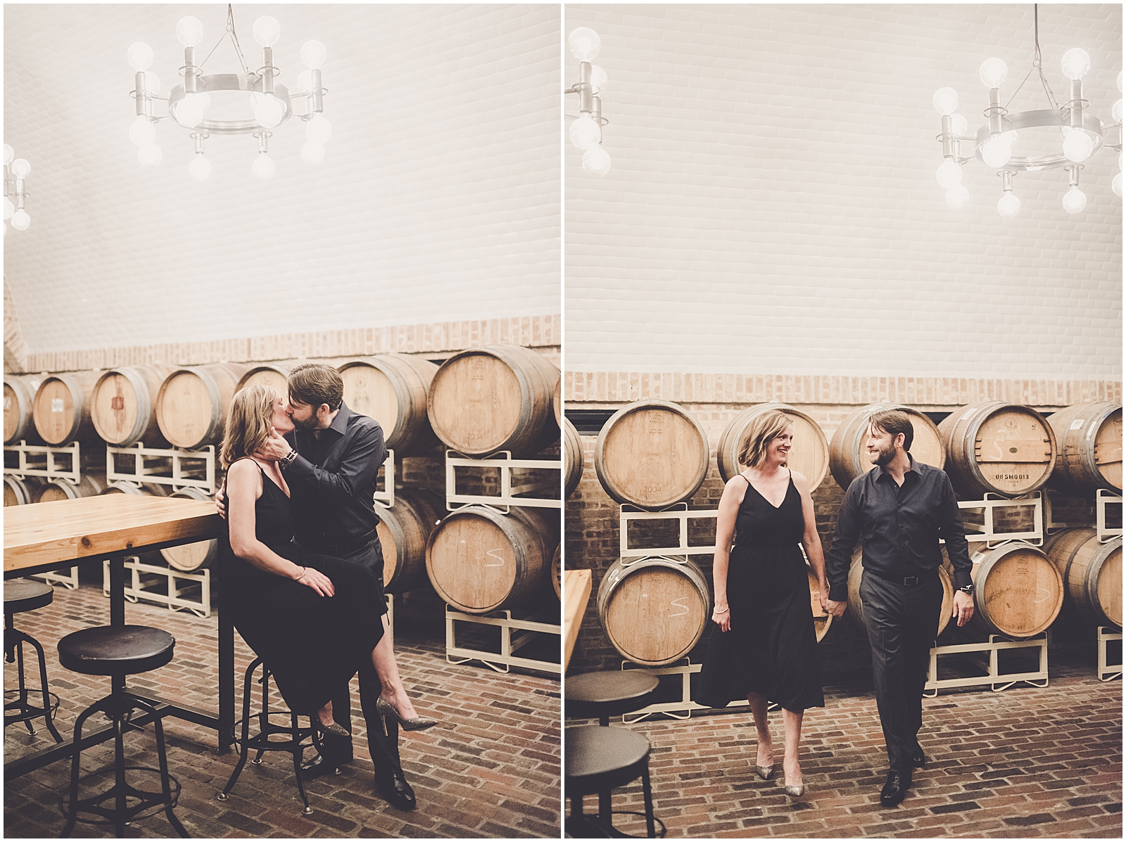 Annie and Virgil's Goose Island Barrel House engagement photos in Chicago with Chicagoland wedding photographer Kara Evans Photographer.
