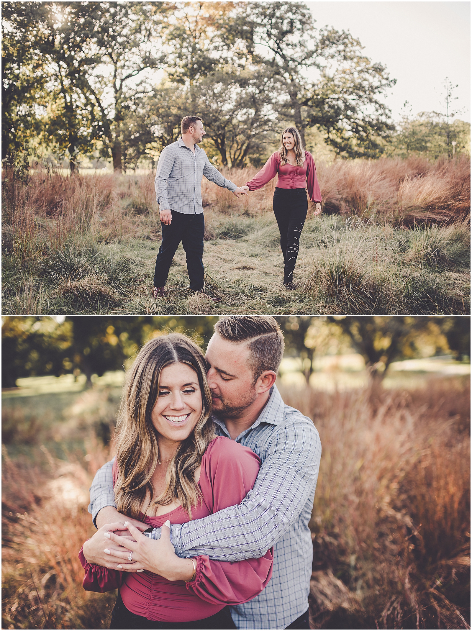 Ashley and John's fall Cantigny Park engagement photos in Wheaton, IL with Chicagoland wedding photographer Kara Evans Photographer.