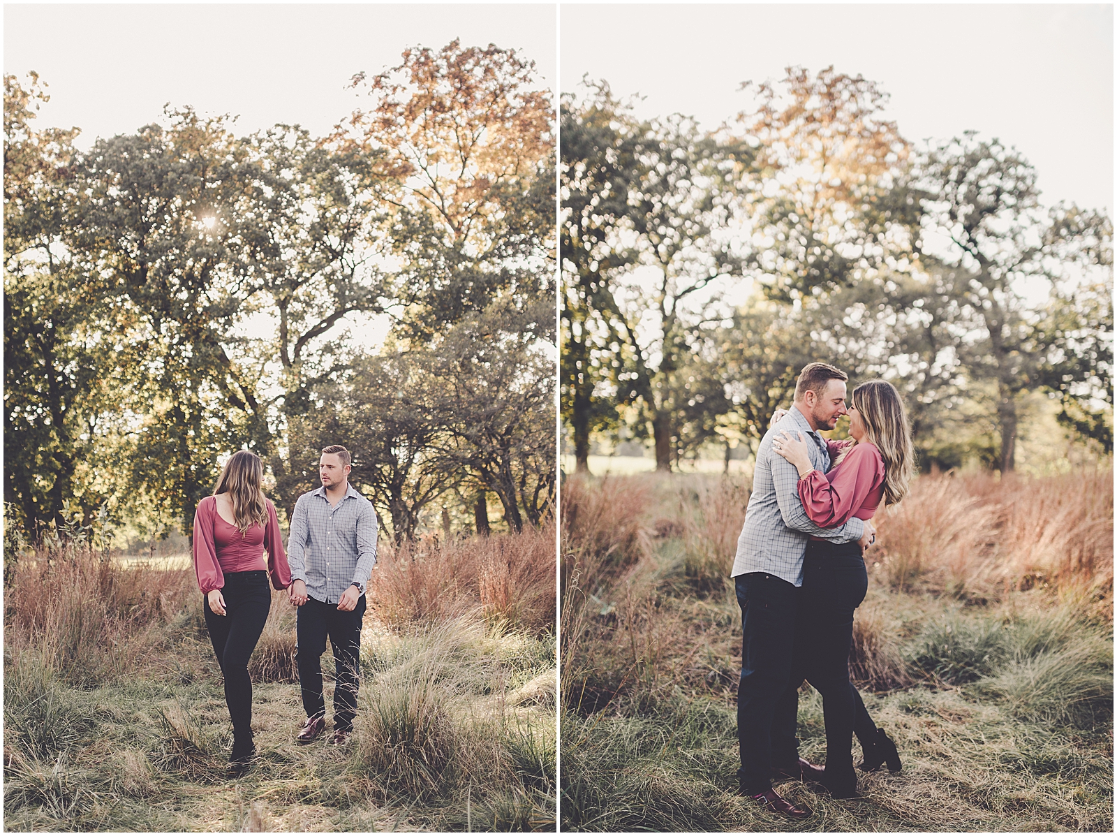 Ashley and John's fall Cantigny Park engagement photos in Wheaton, IL with Chicagoland wedding photographer Kara Evans Photographer.