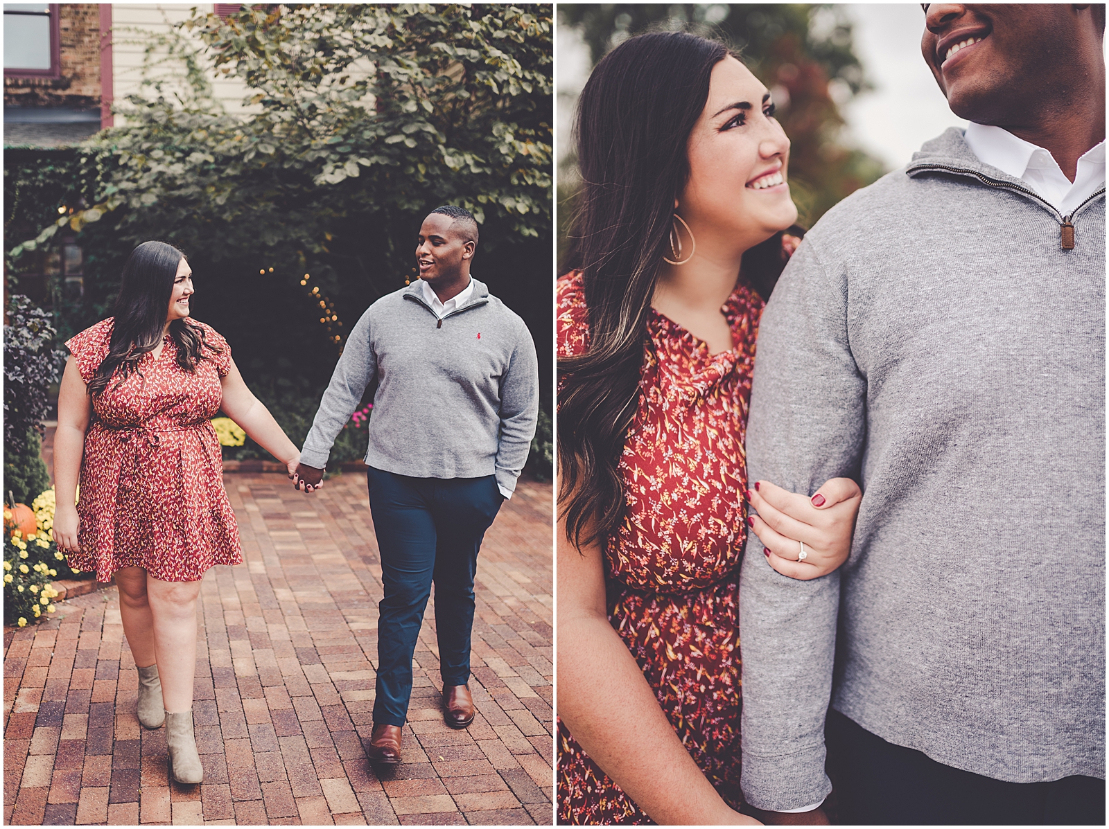 Jess and Dmarte's downtown Geneva and Fabyan Forest Preserve engagement with Chicagoland wedding photographer Kara Evans Photographer.