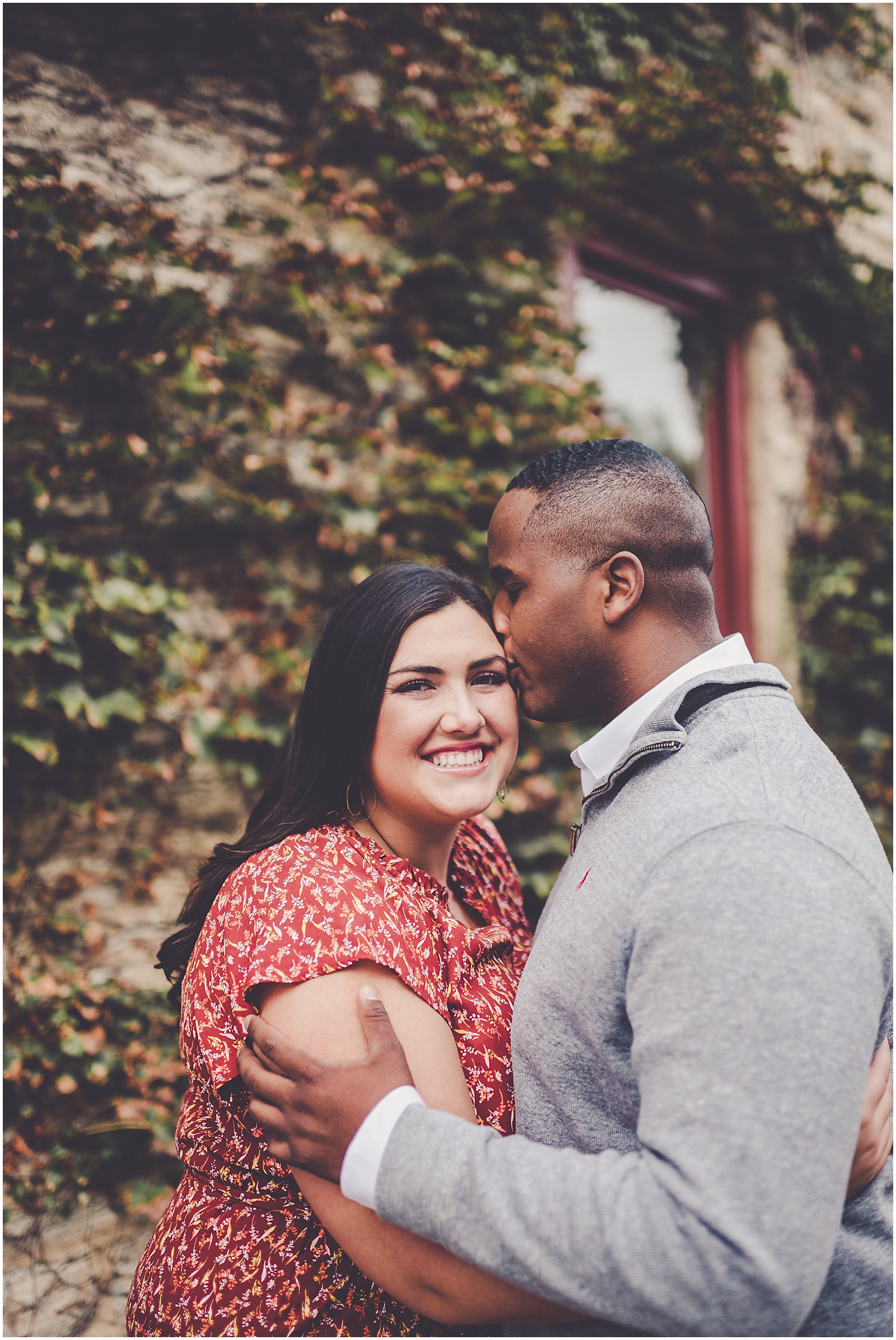 Jess and Dmarte's downtown Geneva and Fabyan Forest Preserve engagement with Chicagoland wedding photographer Kara Evans Photographer.