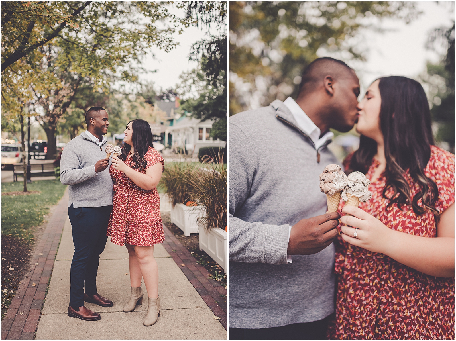 Jess and Dmarte's downtown Geneva and Fabyan Forest Preserve engagement with Chicagoland wedding photographer Kara Evans Photographer.