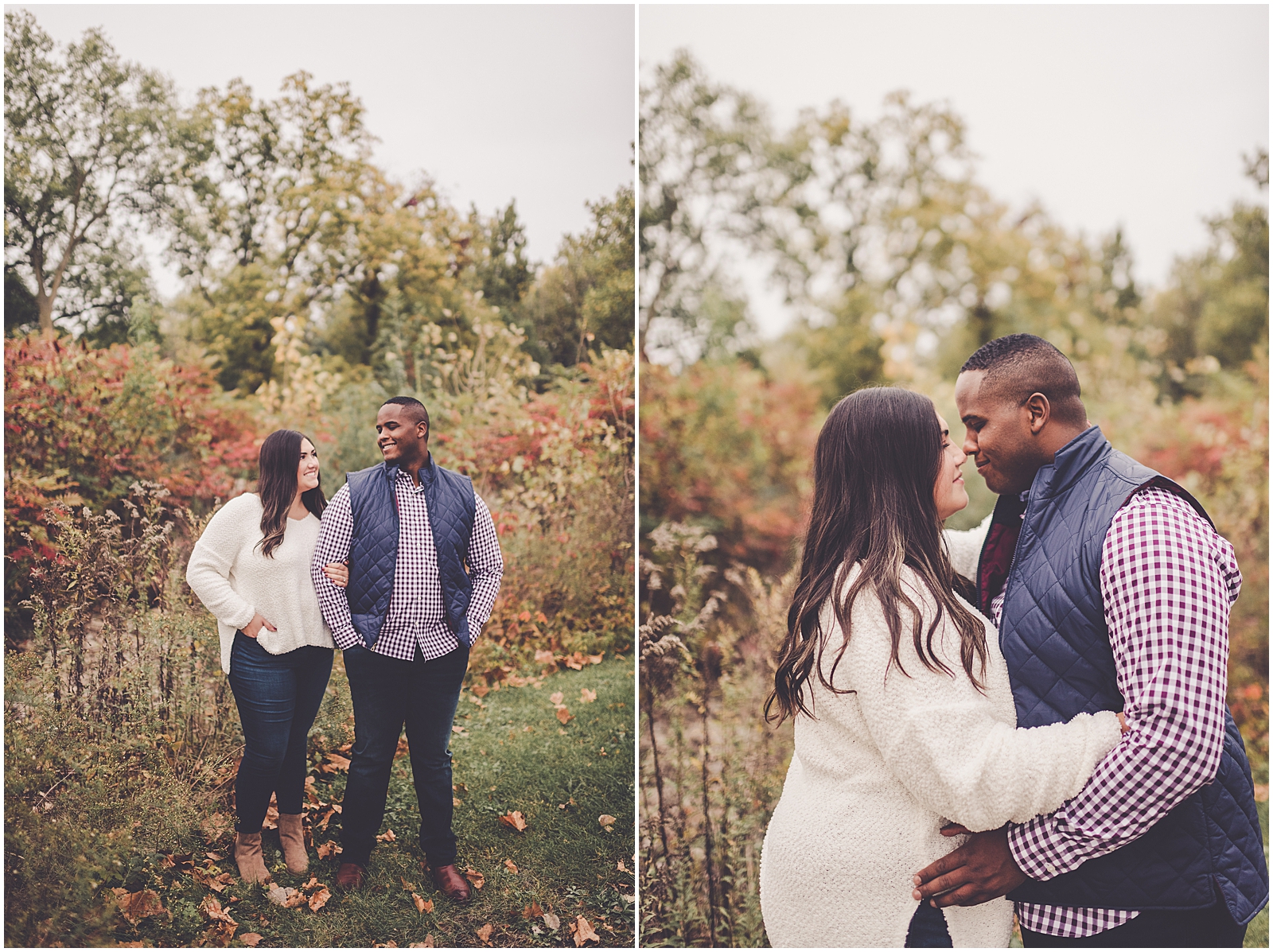 Jess and Dmarte's downtown Geneva and Fabyan Forest Preserve engagement with Chicagoland wedding photographer Kara Evans Photographer.