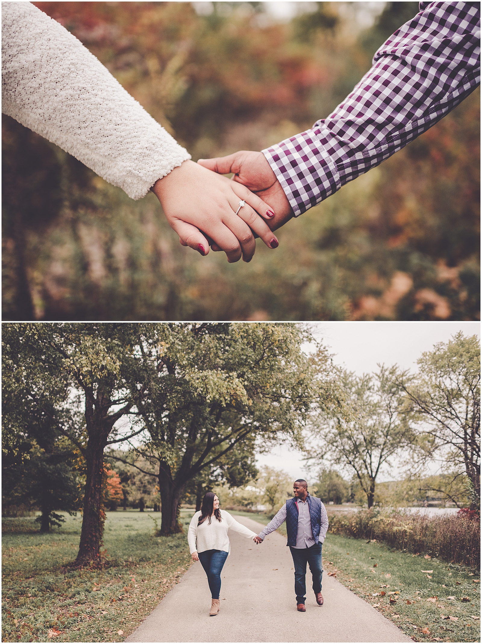 Jess and Dmarte's downtown Geneva and Fabyan Forest Preserve engagement with Chicagoland wedding photographer Kara Evans Photographer.